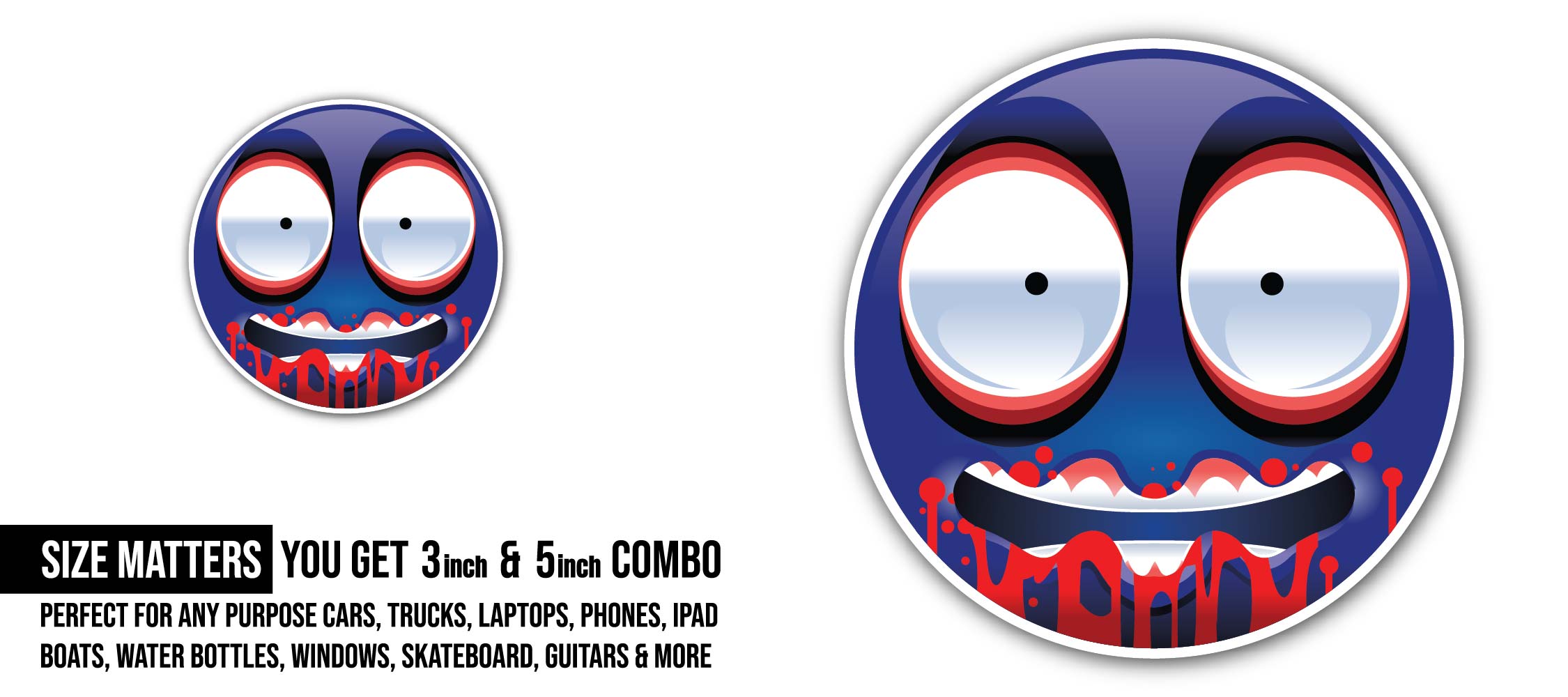 zombie Emoji Sticker, Waterproof Vinyl Decal Sticker Indoor Or Outdoor 2 (Pieces) 3" and 5"