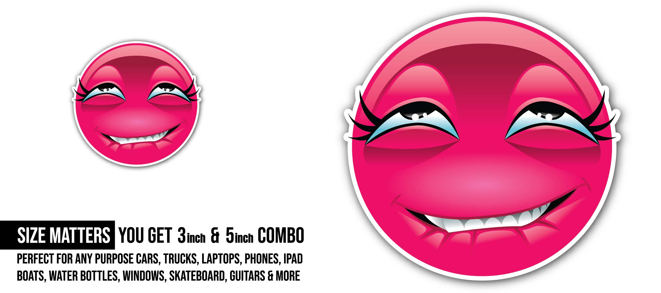 Flirty Emoji Face Sticker, Waterproof Vinyl Decal Sticker Indoor Or Outdoor 2 (Pieces) 3" and 5"