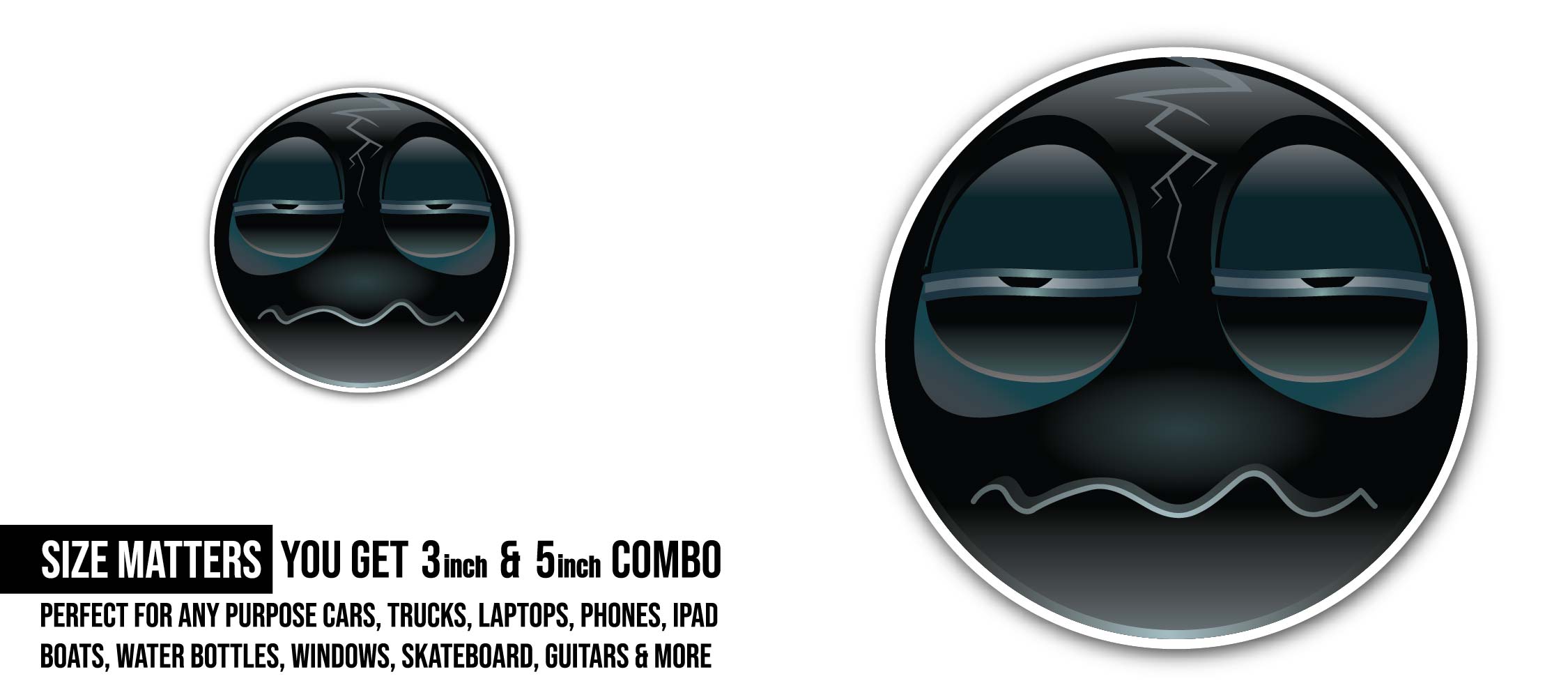 Cracked Gloom face Sticker, Waterproof Vinyl Decal Sticker Indoor Or Outdoor 2 (Pieces) 3" and 5"