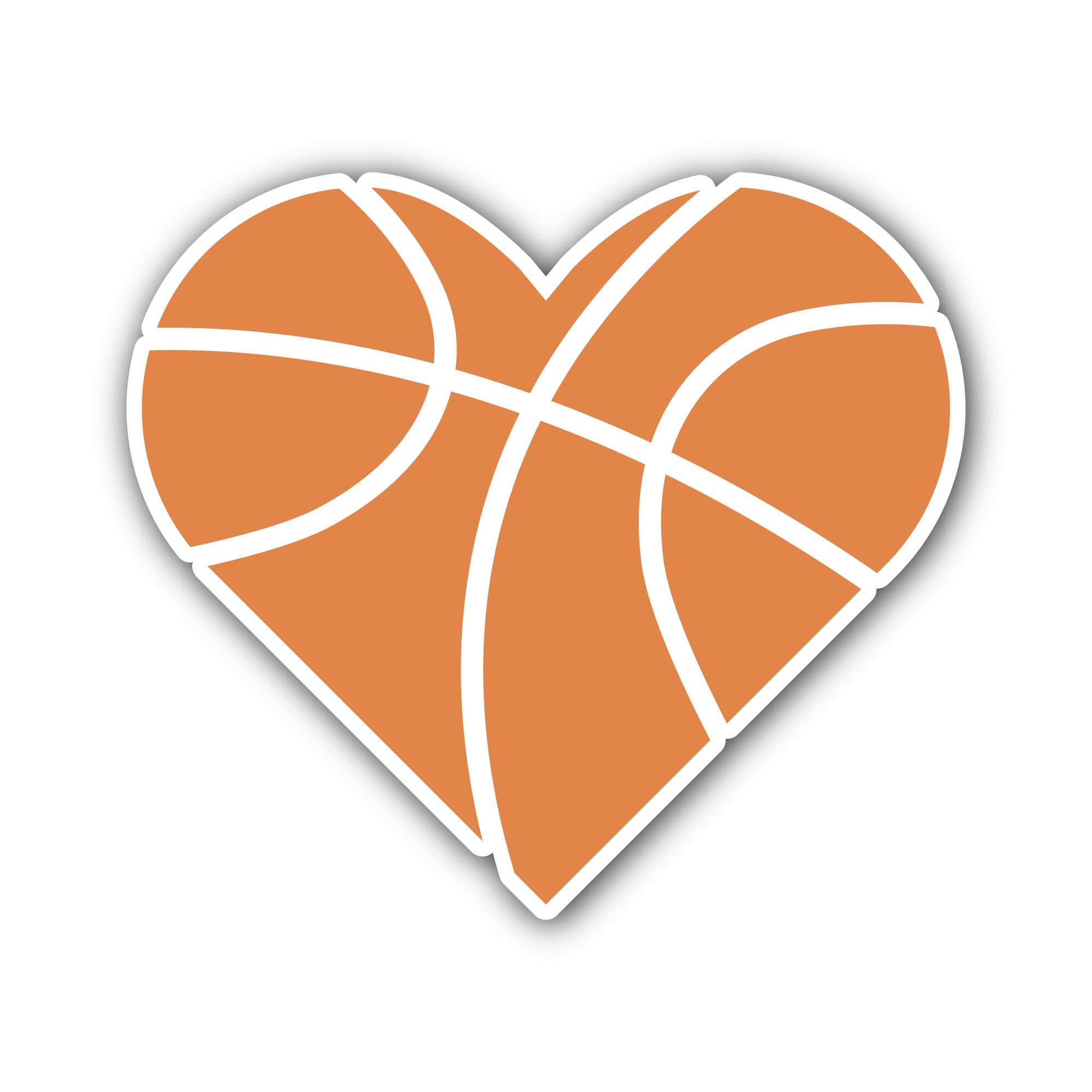 Basketball Love, Heart Sticker, Waterproof Vinyl Decal Sticker Indoor Or Outdoor 2 (Pieces) 3" and 5"