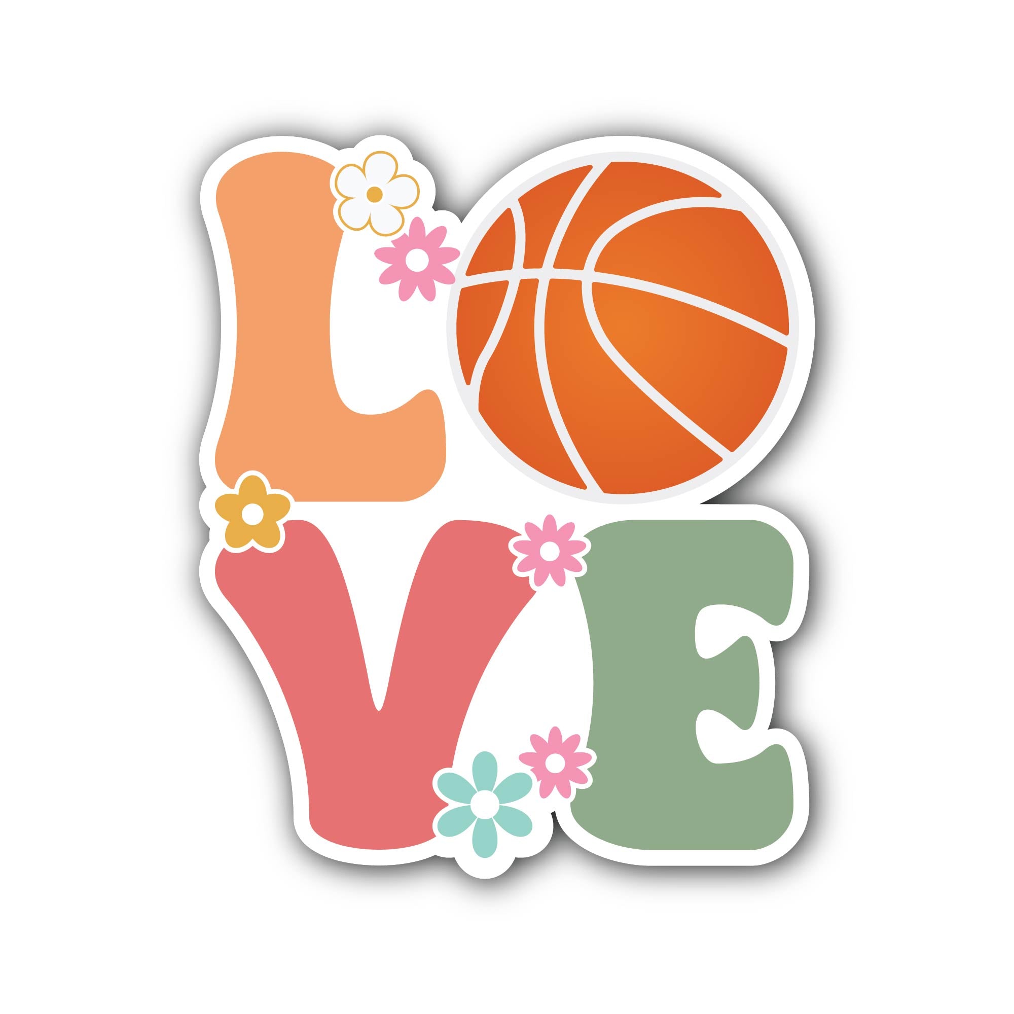 Basketball Love Vector Art Sticker, Waterproof Vinyl Decal Sticker Indoor Or Outdoor 2 (Pieces) 3" and 5"