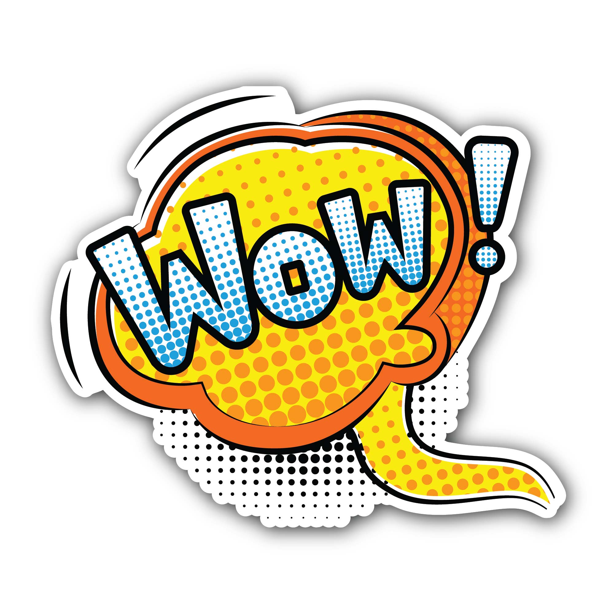 WOW Message Sticker, Waterproof Vinyl Decal Sticker Indoor Or Outdoor 2 (Pieces) 3" and 5"