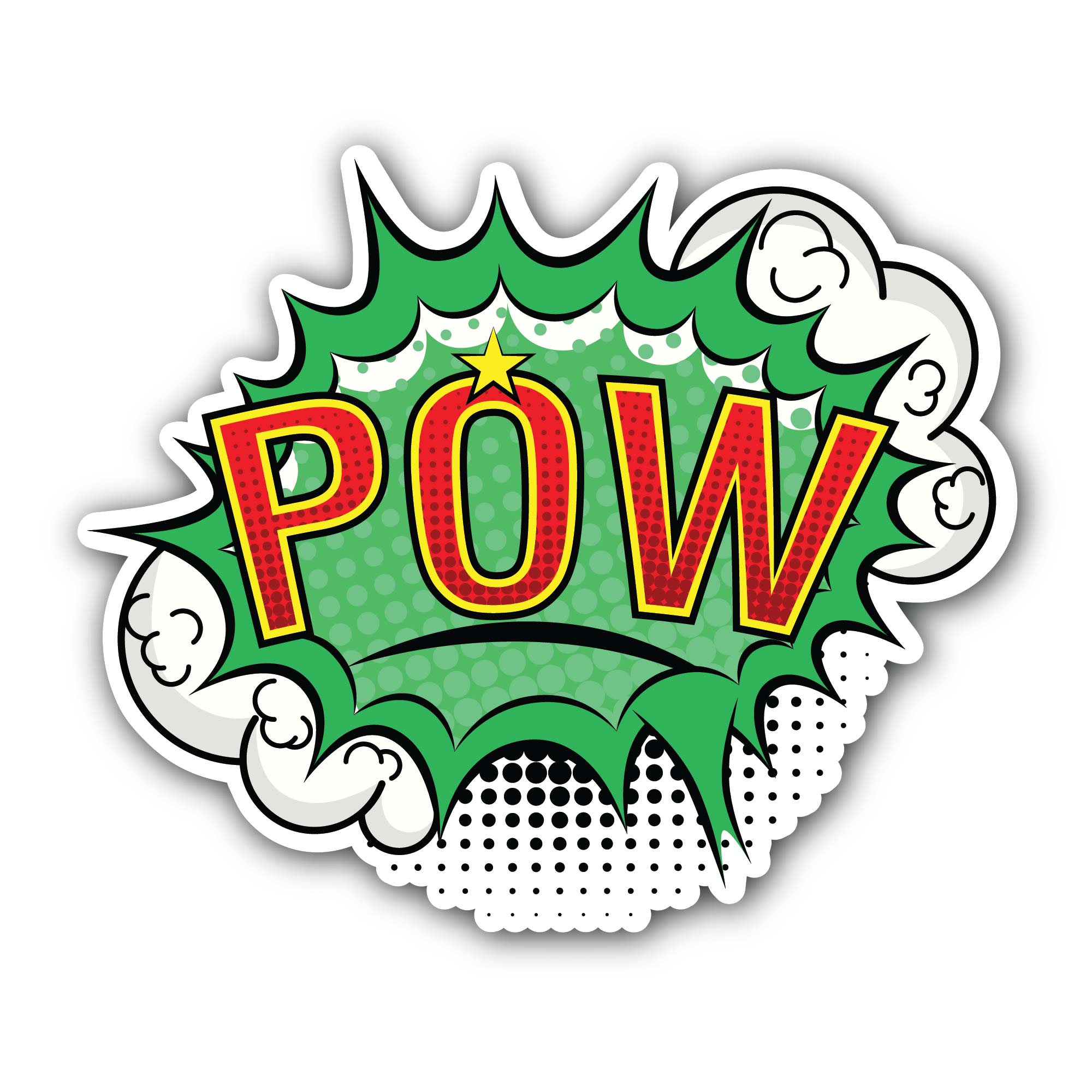 Comic Pow Sticker, Waterproof Vinyl Decal Sticker Indoor Or Outdoor 2 (Pieces) 3" and 5"