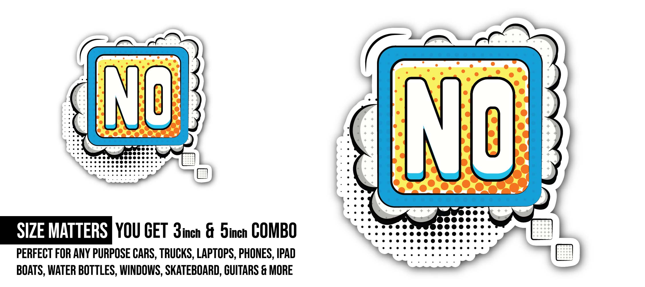 Comic Speech Bubble No Sticker, Waterproof Vinyl Decal Sticker Indoor Or Outdoor 2 (Pieces) 3" and 5"