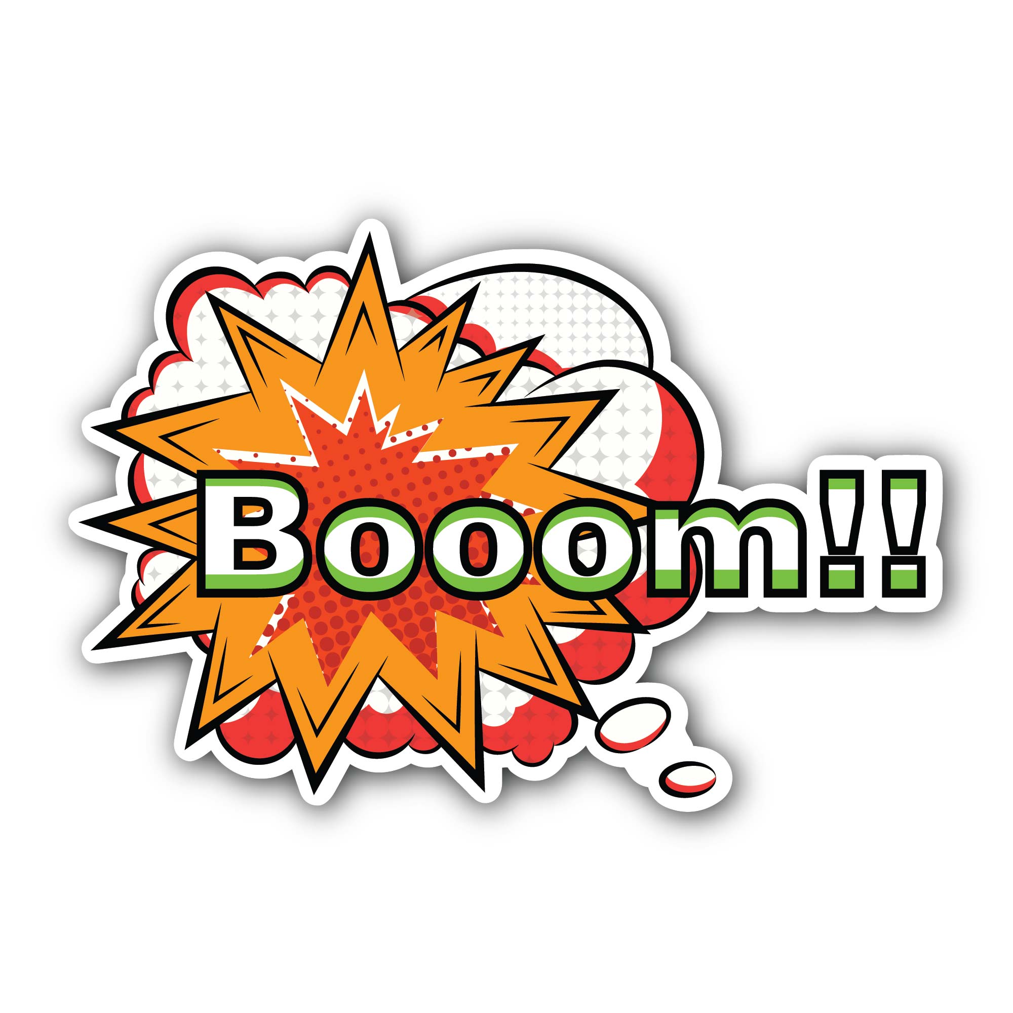 Booom ! Comic Text Sticker, Waterproof Vinyl Decal Sticker Indoor Or Outdoor 2 (Pieces) 3" and 5"