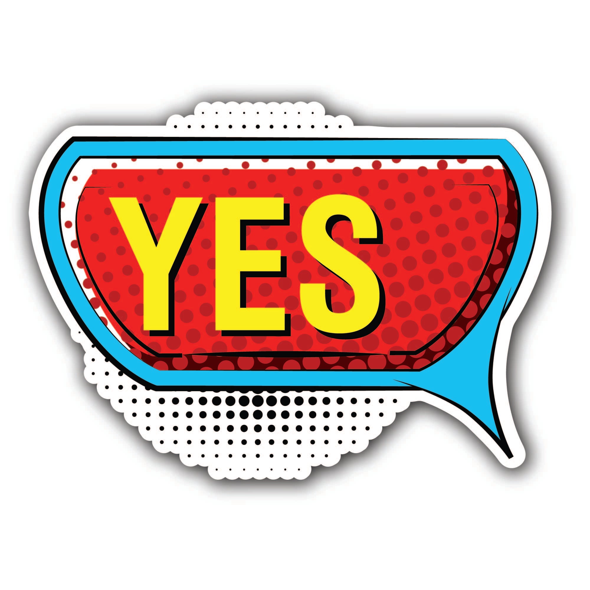 Yes Comic Text Sticker, Waterproof Vinyl Decal Sticker Indoor Or Outdoor 2 (Pieces) 3" and 5"