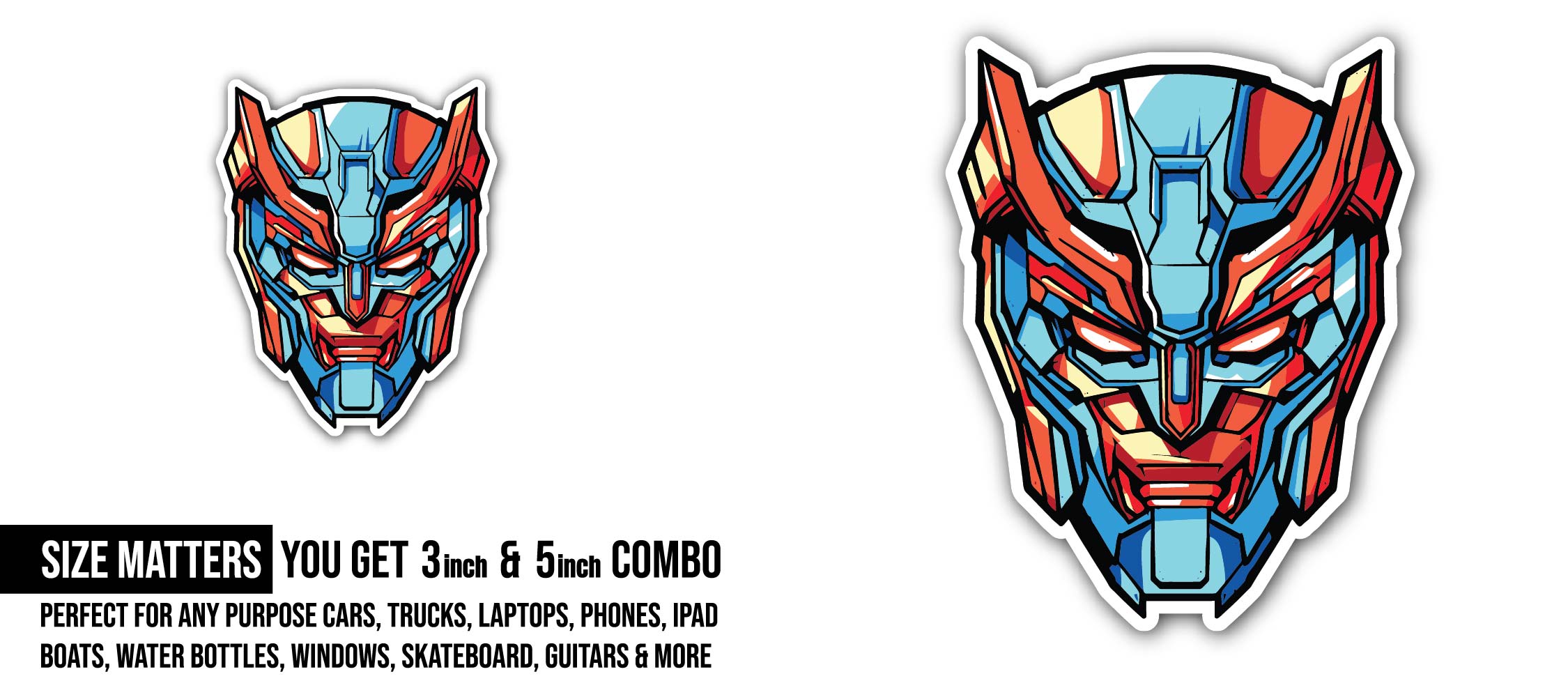 Robot Head Sticker, Waterproof Vinyl Decal Sticker Indoor Or Outdoor 2 (Pieces) 3" and 5"