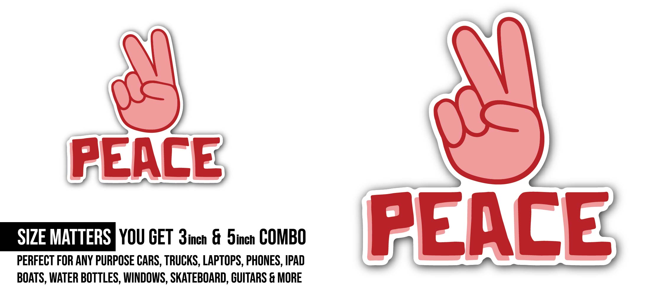 Peace sign finger Sticker, Waterproof Vinyl Decal Sticker Indoor Or Outdoor 2 (Pieces) 3" and 5"