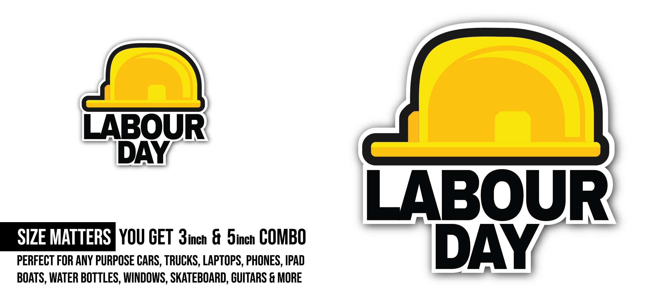 Labour Day Sticker, Waterproof Vinyl Decal Sticker Indoor Or Outdoor 2 (Pieces) 3" and 5"