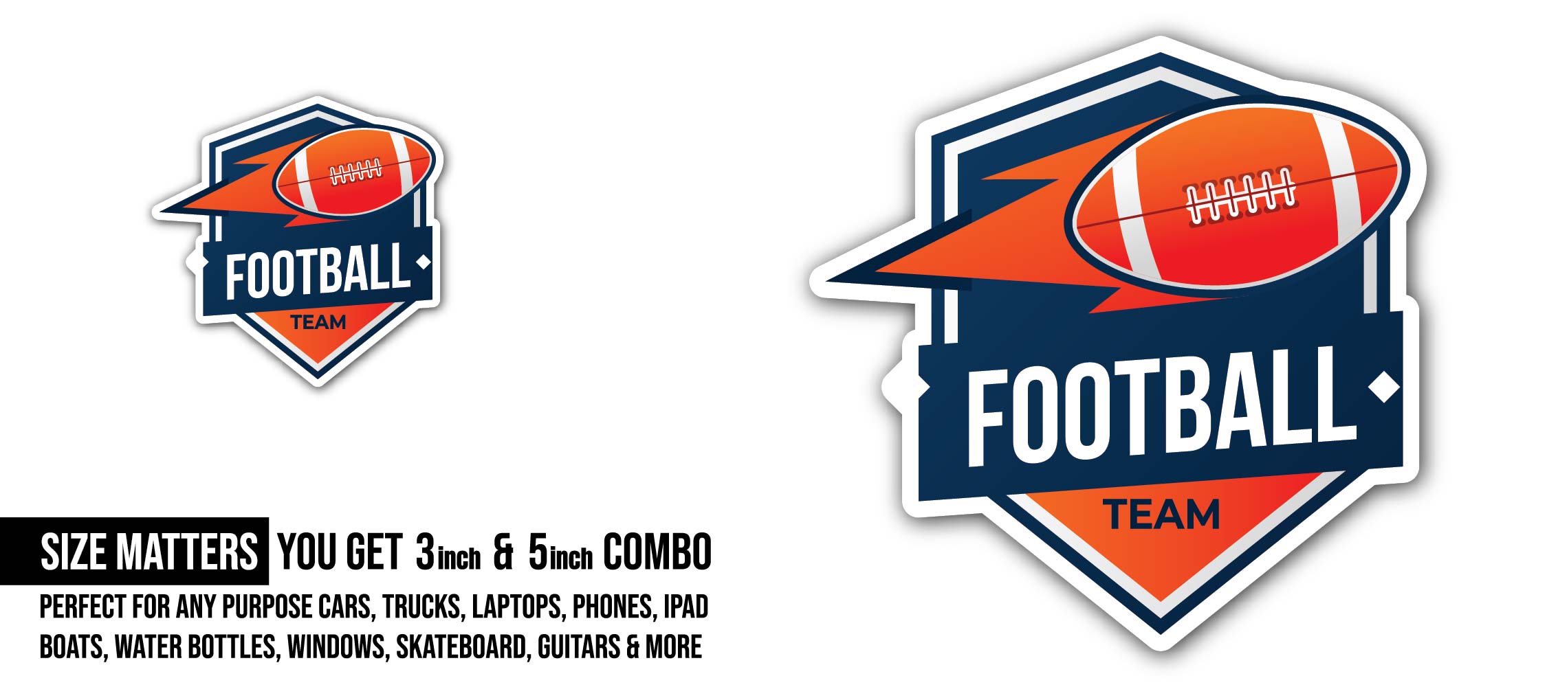 Football Team Logo Sticker, Waterproof Vinyl Decal Sticker Indoor Or Outdoor 2 (Pieces) 3" and 5"