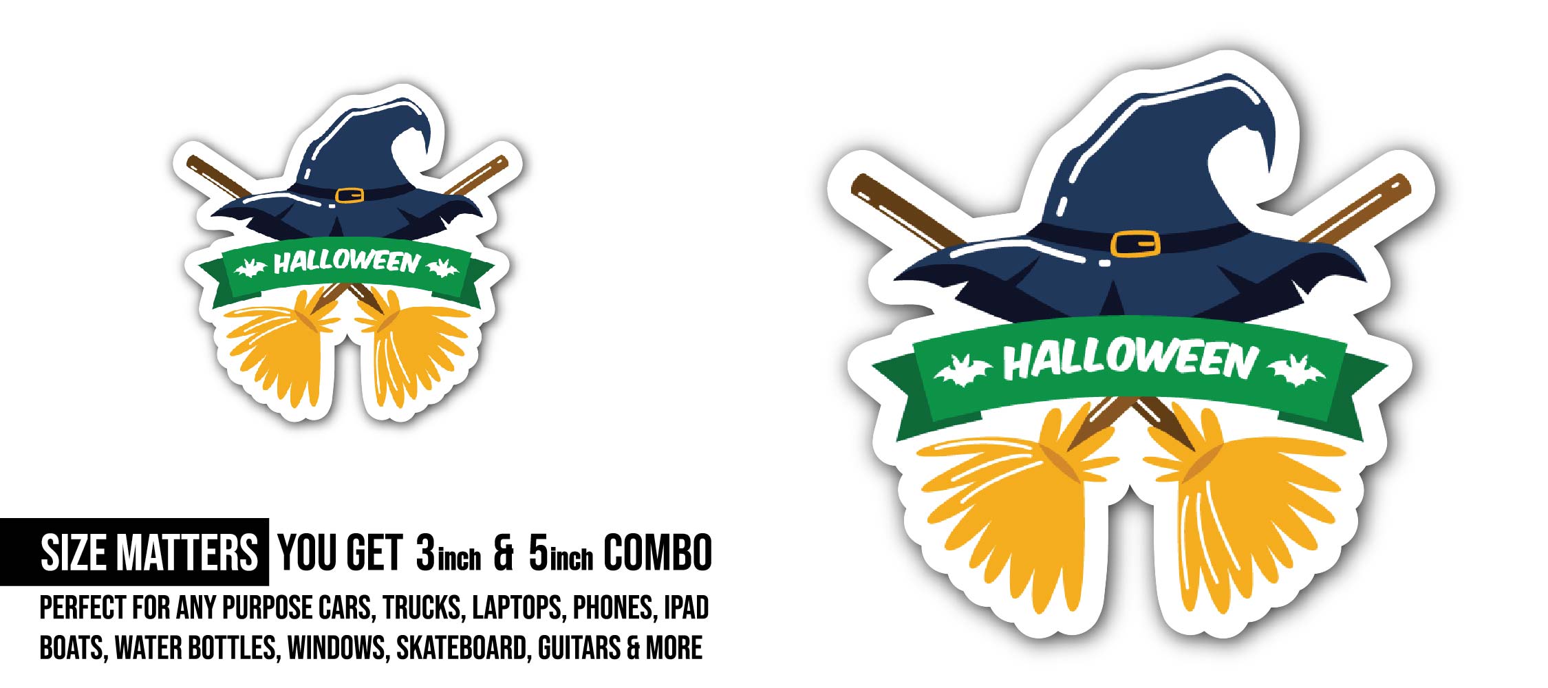 Halloween logo Sticker, Waterproof Vinyl Decal Sticker Indoor Or Outdoor 2 (Pieces) 3" and 5"