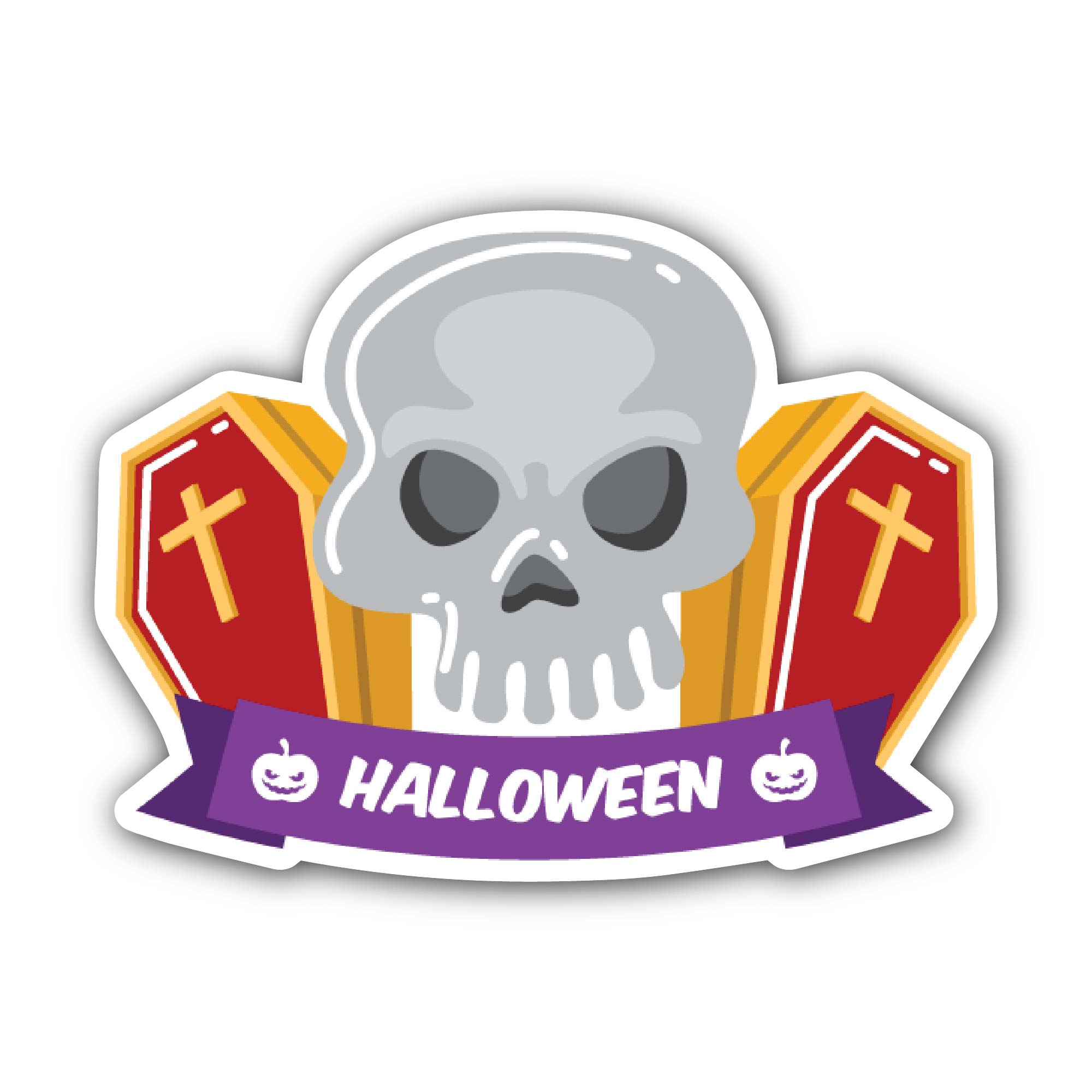 Skull and Coffin Halloween Sticker, Waterproof Vinyl Decal Sticker Indoor Or Outdoor 2 (Pieces) 3" and 5"