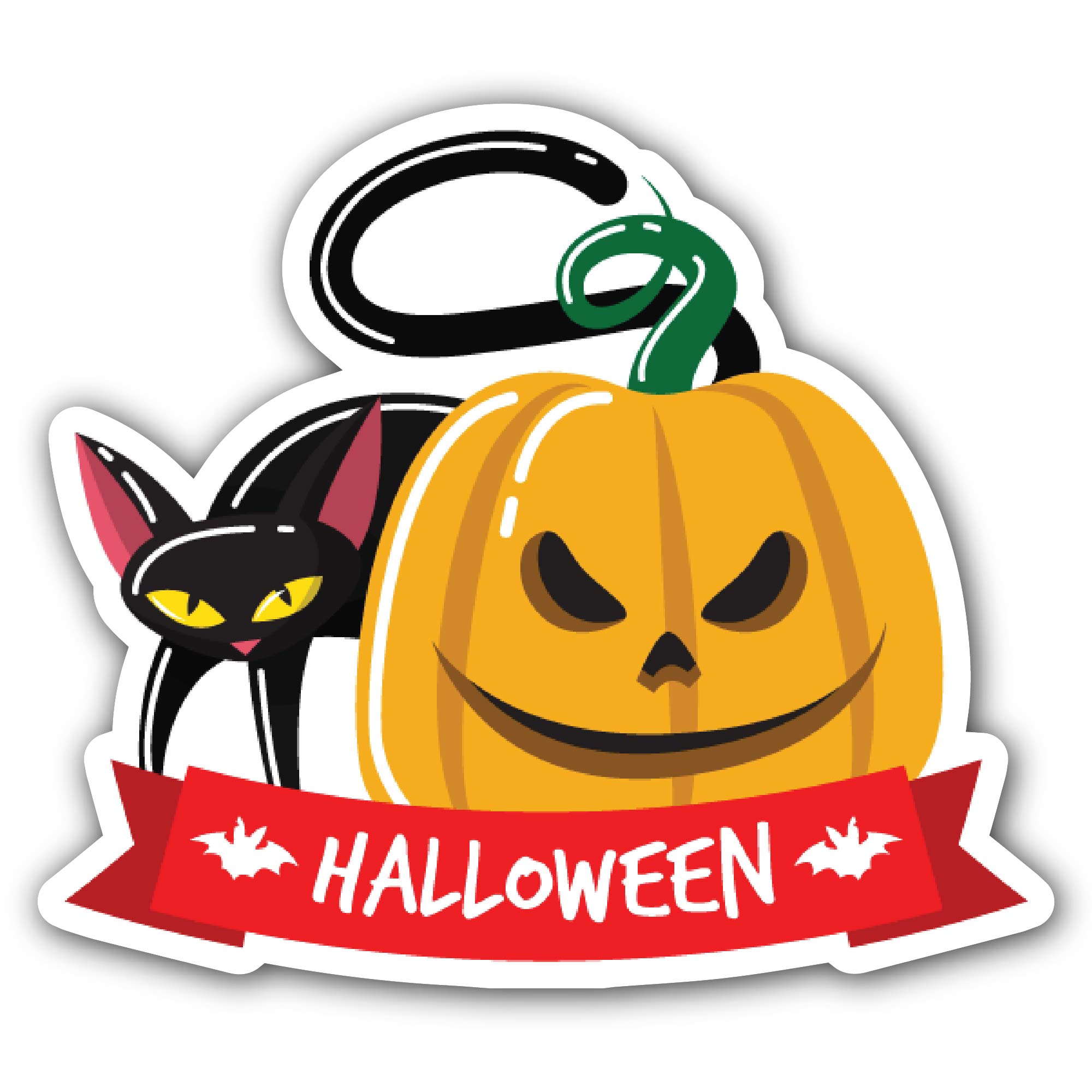Halloween Cat and Pumpkin Sticker, Waterproof Vinyl Decal Sticker Indoor Or Outdoor 2 (Pieces) 3" and 5"