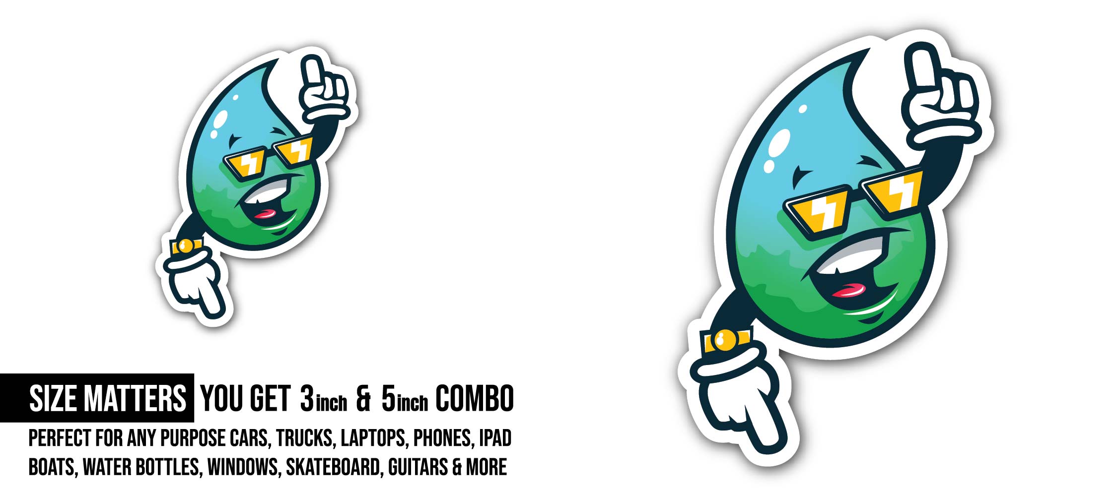 Water Drop Sticker, Waterproof Vinyl Decal Sticker Indoor Or Outdoor 2 (Pieces) 3" and 5"