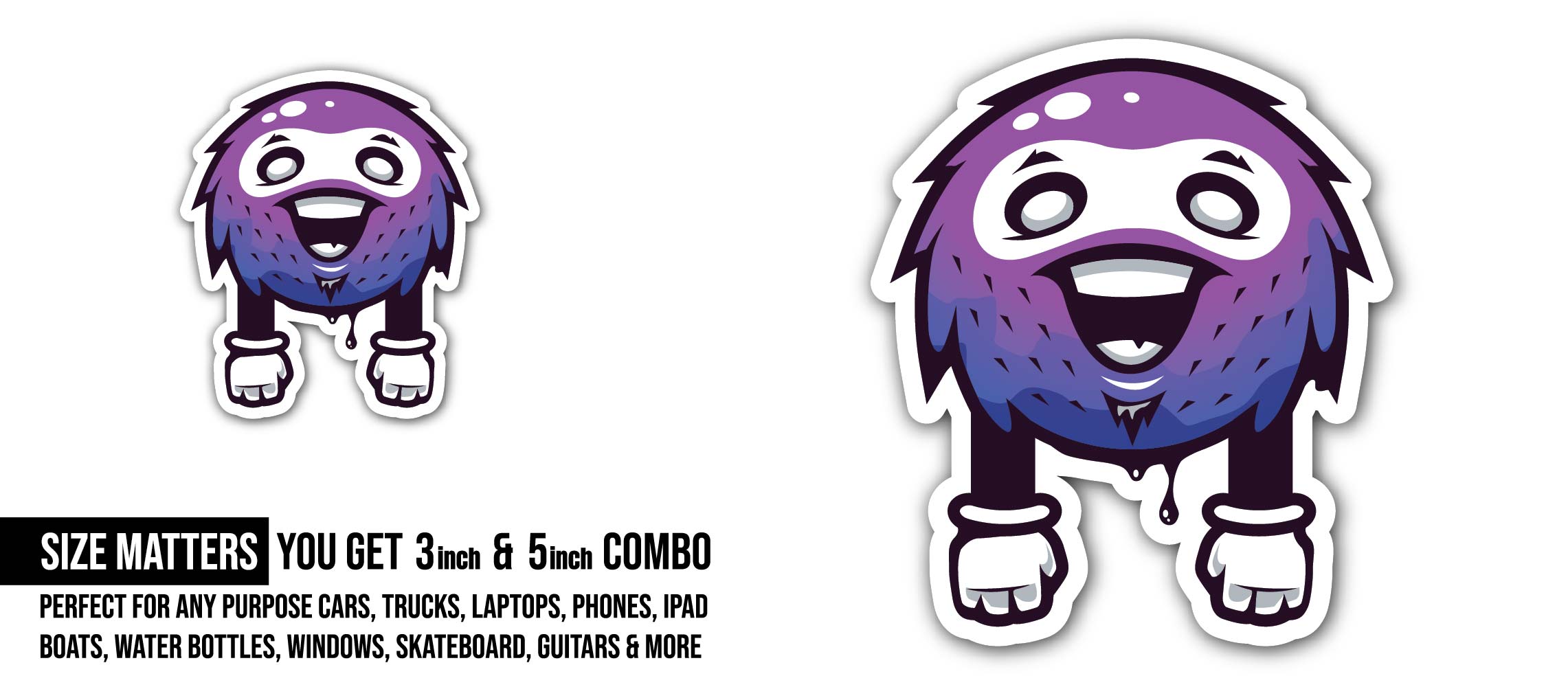 Monstre graffiti Sticker, Waterproof Vinyl Decal Sticker Indoor Or Outdoor 2 (Pieces) 3" and 5"