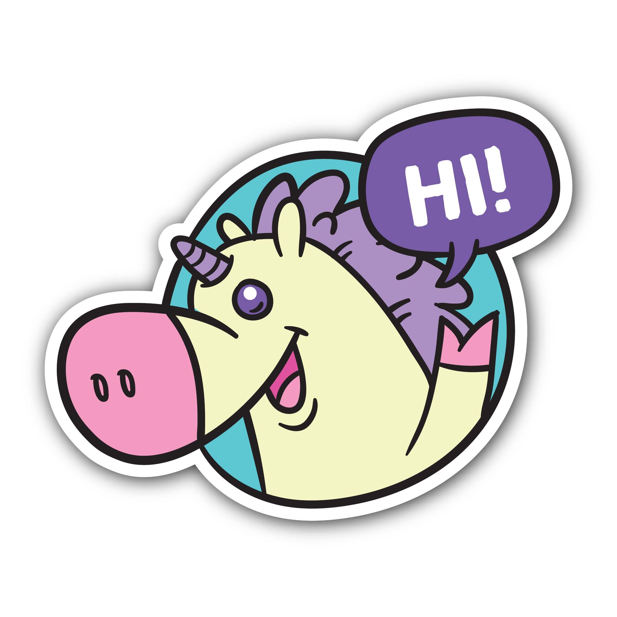 Derpy Unicorn Sticker, Waterproof Vinyl Decal Sticker Indoor Or Outdoor 2 (Pieces) 3" and 5"
