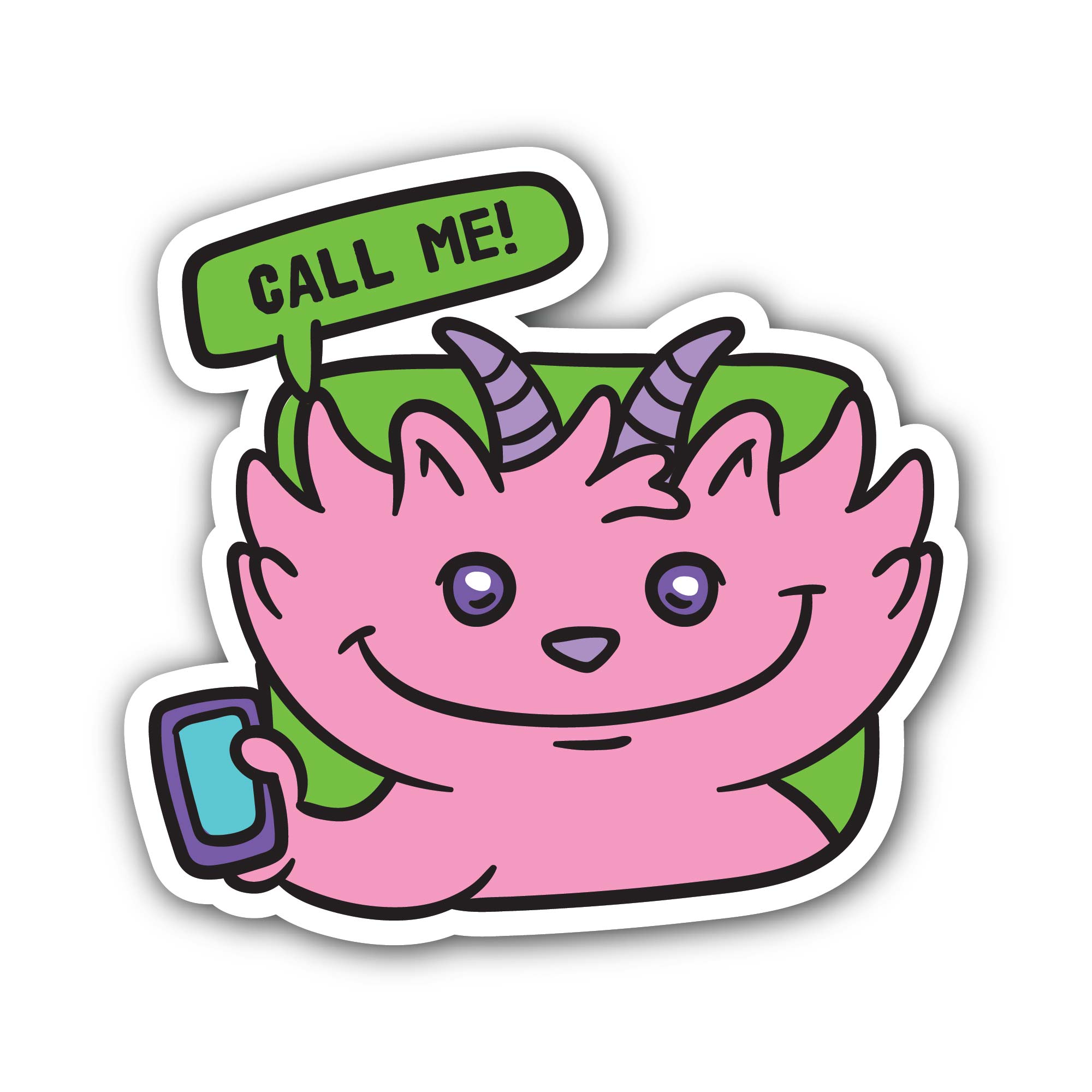 "Call Me" Cute Monster Sticker, Waterproof Vinyl Decal Sticker Indoor Or Outdoor 2 (Pieces) 3" and 5"