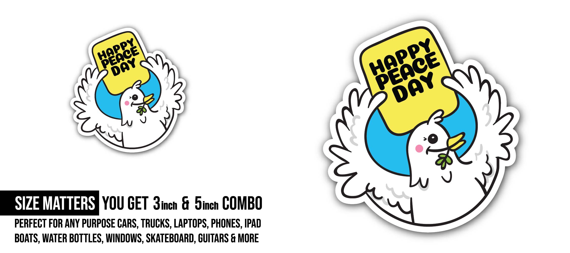 Peace Sticker, Waterproof Vinyl Decal Sticker Indoor Or Outdoor 2 (Pieces) 3" and 5"