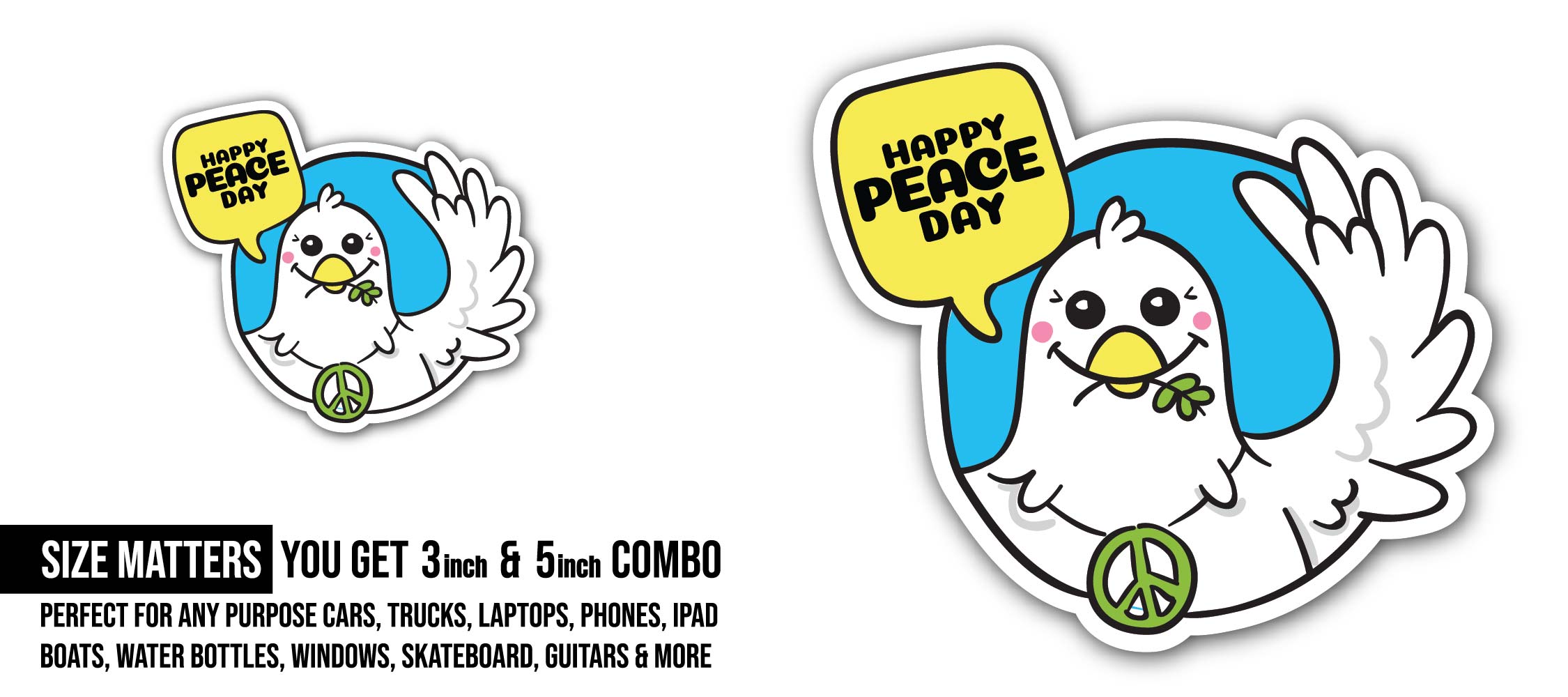 International Peace Day Sticker, Waterproof Vinyl Decal Sticker Indoor Or Outdoor 2 (Pieces) 3" and 5"