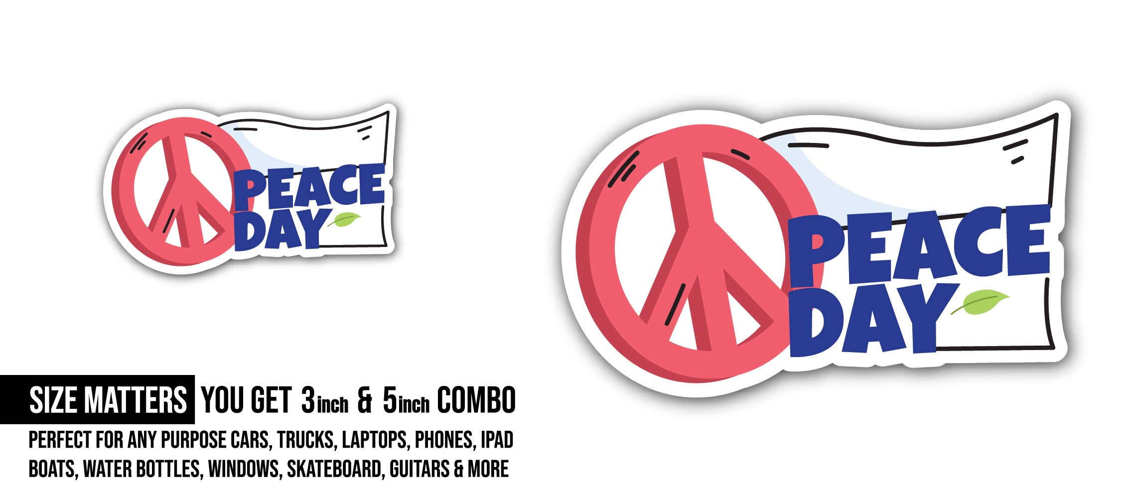 World peace day icon Sticker, Waterproof Vinyl Decal Sticker Indoor Or Outdoor 2 (Pieces) 3" and 5"
