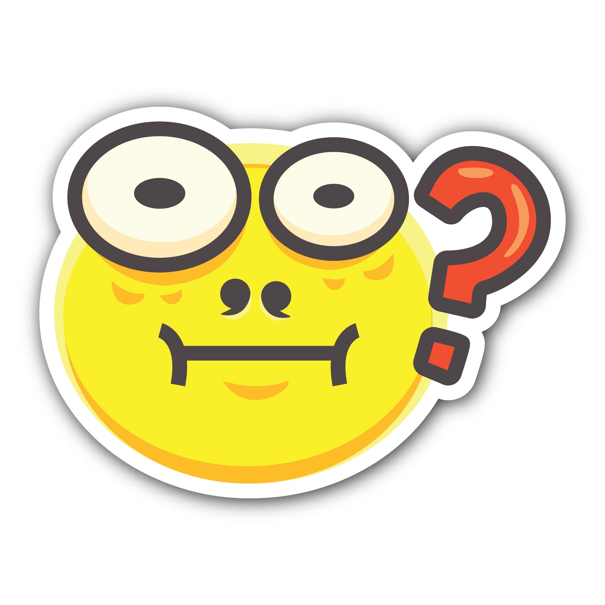 Questioning face Emoji Sticker, Waterproof Vinyl Decal Sticker Indoor Or Outdoor 2 (Pieces) 3" and 5"