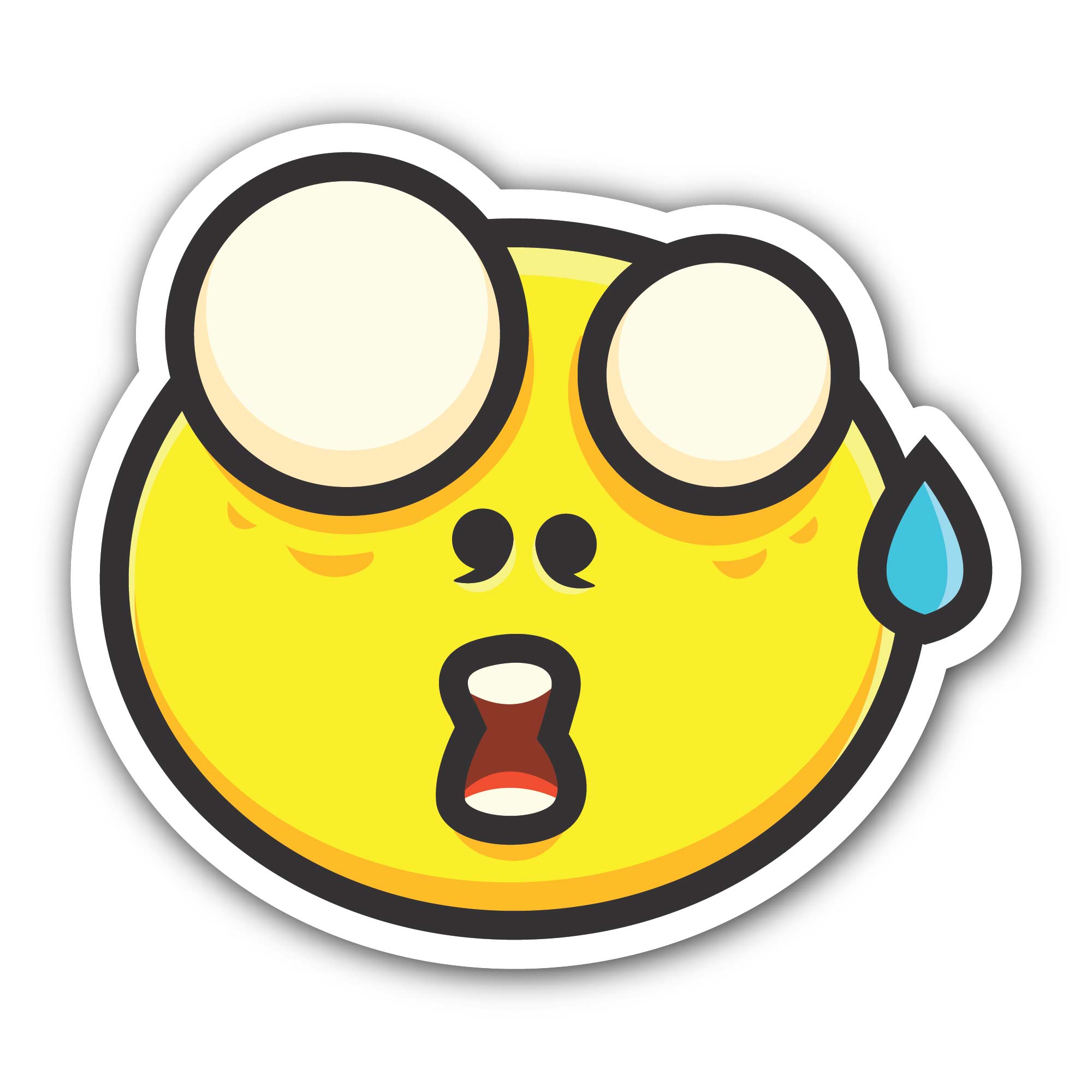 Wow Face Emoji Sticker, Waterproof Vinyl Decal Sticker Indoor Or Outdoor 2 (Pieces) 3" and 5"