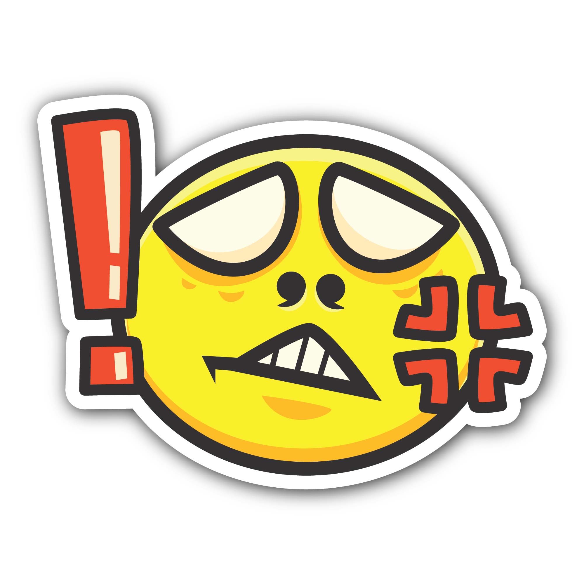 Angry Face Emoji Sticker, Waterproof Vinyl Decal Sticker Indoor Or Outdoor 2 (Pieces) 3" and 5"