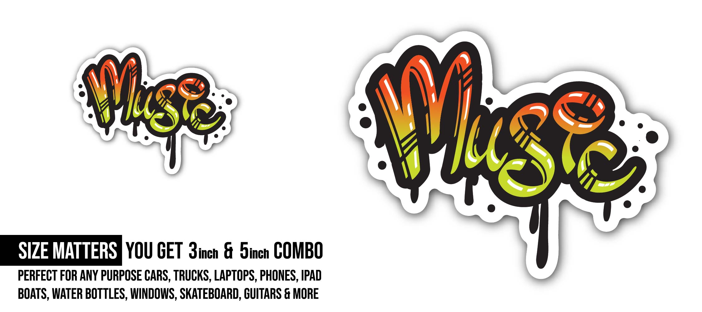 Graffiti Music Sticker, Waterproof Vinyl Decal Sticker Indoor Or Outdoor 2 (Pieces) 3" and 5"
