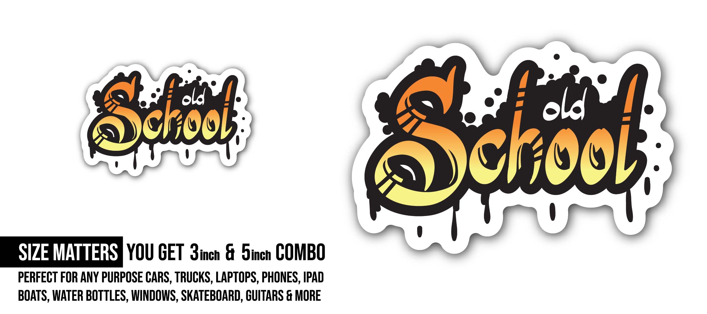 Old School Graffiti Sticker, Waterproof Vinyl Decal Sticker Indoor Or Outdoor 2 (Pieces) 3" and 5"