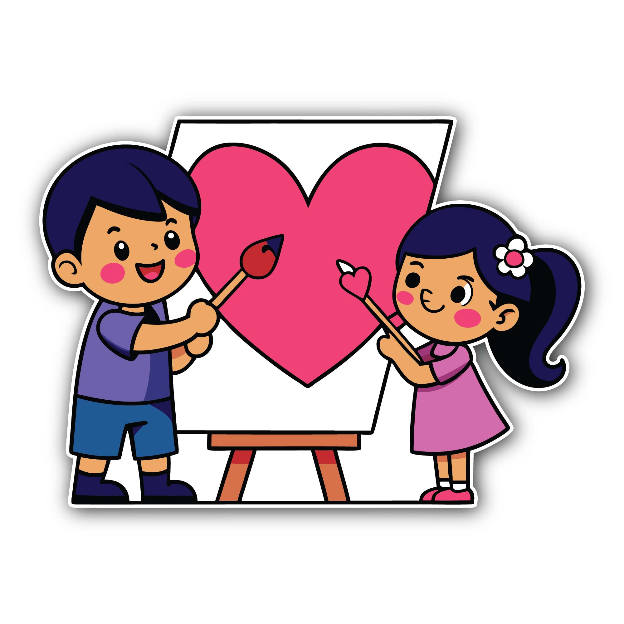 Kids Painting Heart Sticker, Waterproof Vinyl Decal Sticker Indoor Or Outdoor 2 (Pieces) 3" and 5"