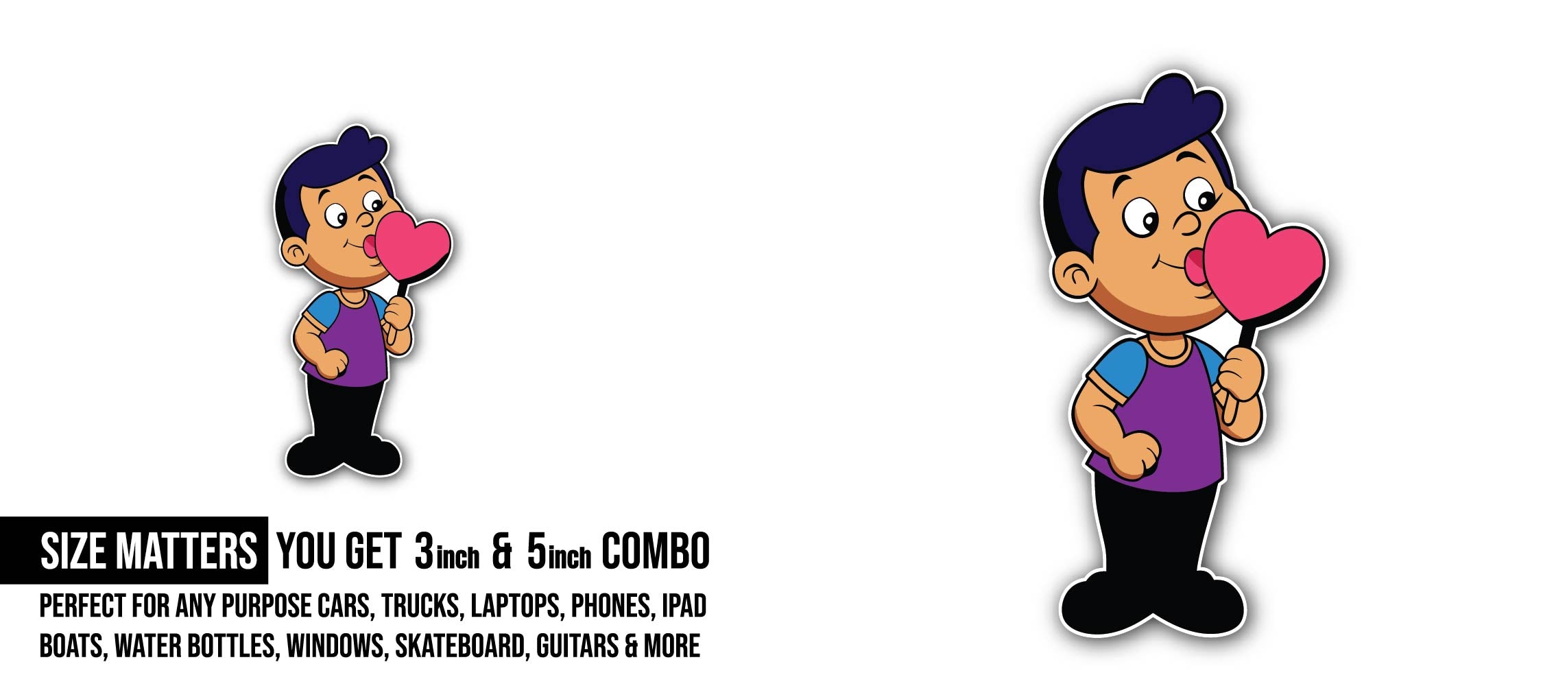 Sweetheart Boy Sticker, Waterproof Vinyl Decal Sticker Indoor Or Outdoor 2 (Pieces) 3" and 5"