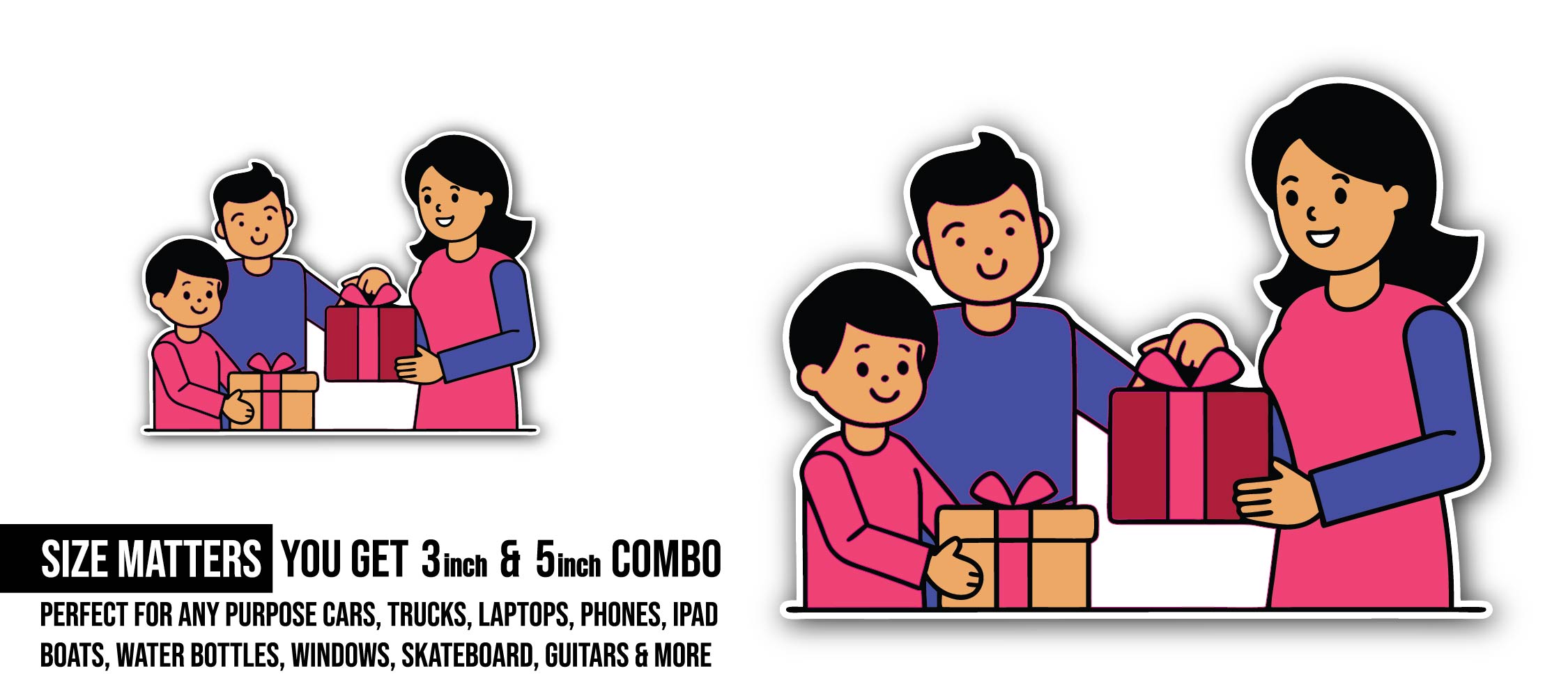 Family Gift Giving Sticker, Waterproof Vinyl Decal Sticker Indoor Or Outdoor 2 (Pieces) 3" and 5"