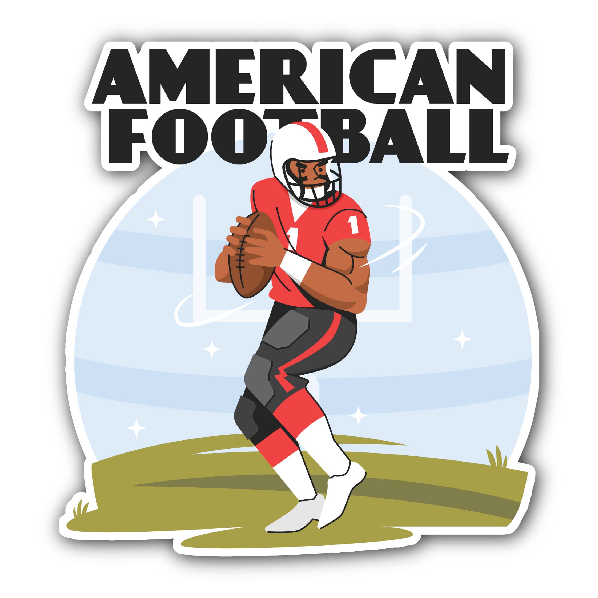 American Football Player Sticker, Waterproof Vinyl Decal Sticker Indoor Or Outdoor 2 (Pieces) 3" and 5"