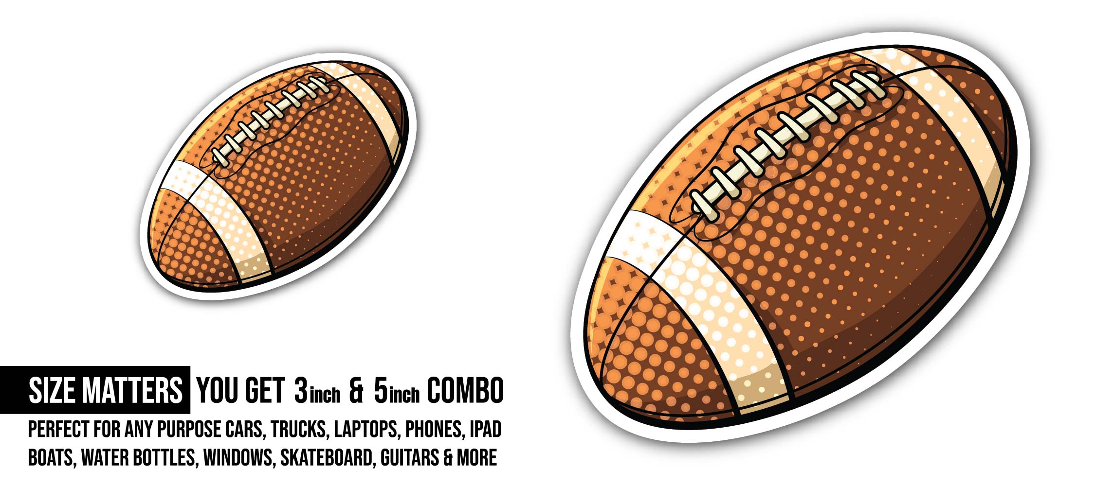 Cartoon American Football Sticker, Waterproof Vinyl Decal Sticker Indoor Or Outdoor 2 (Pieces) 3" and 5"