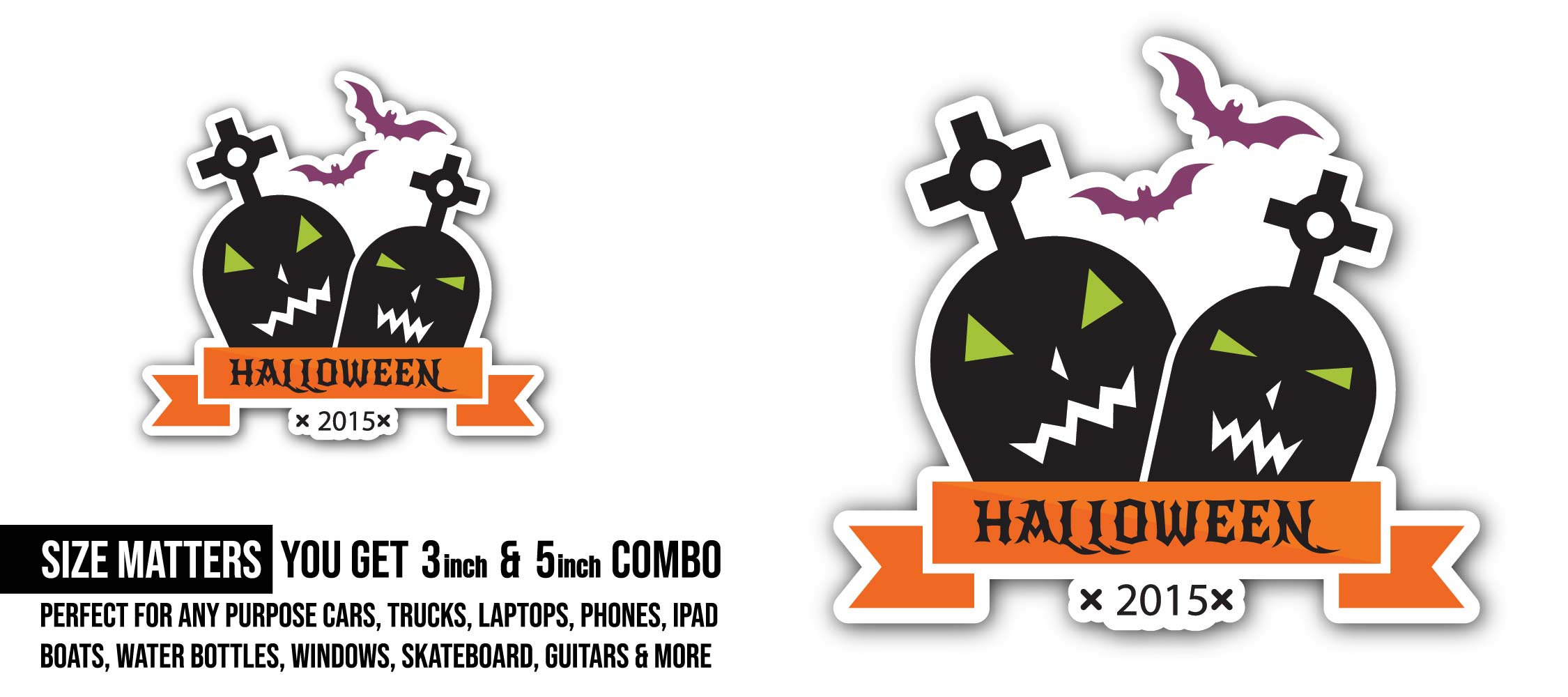 Spooky Halloween Tombstone Sticker, Waterproof Vinyl Decal Sticker Indoor Or Outdoor 2 (Pieces) 3" and 5"
