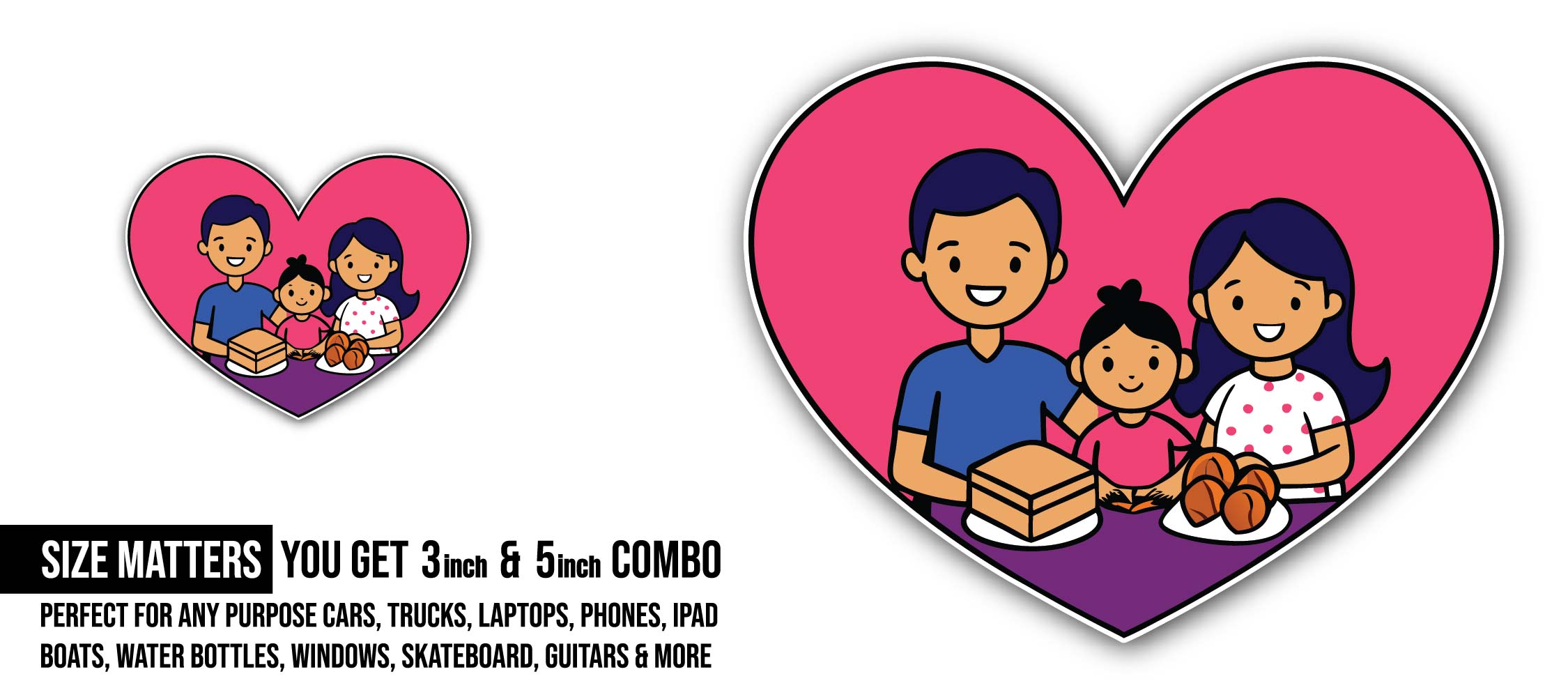 Family Love Sticker, Waterproof Vinyl Decal Sticker Indoor Or Outdoor 2 (Pieces) 3" and 5"