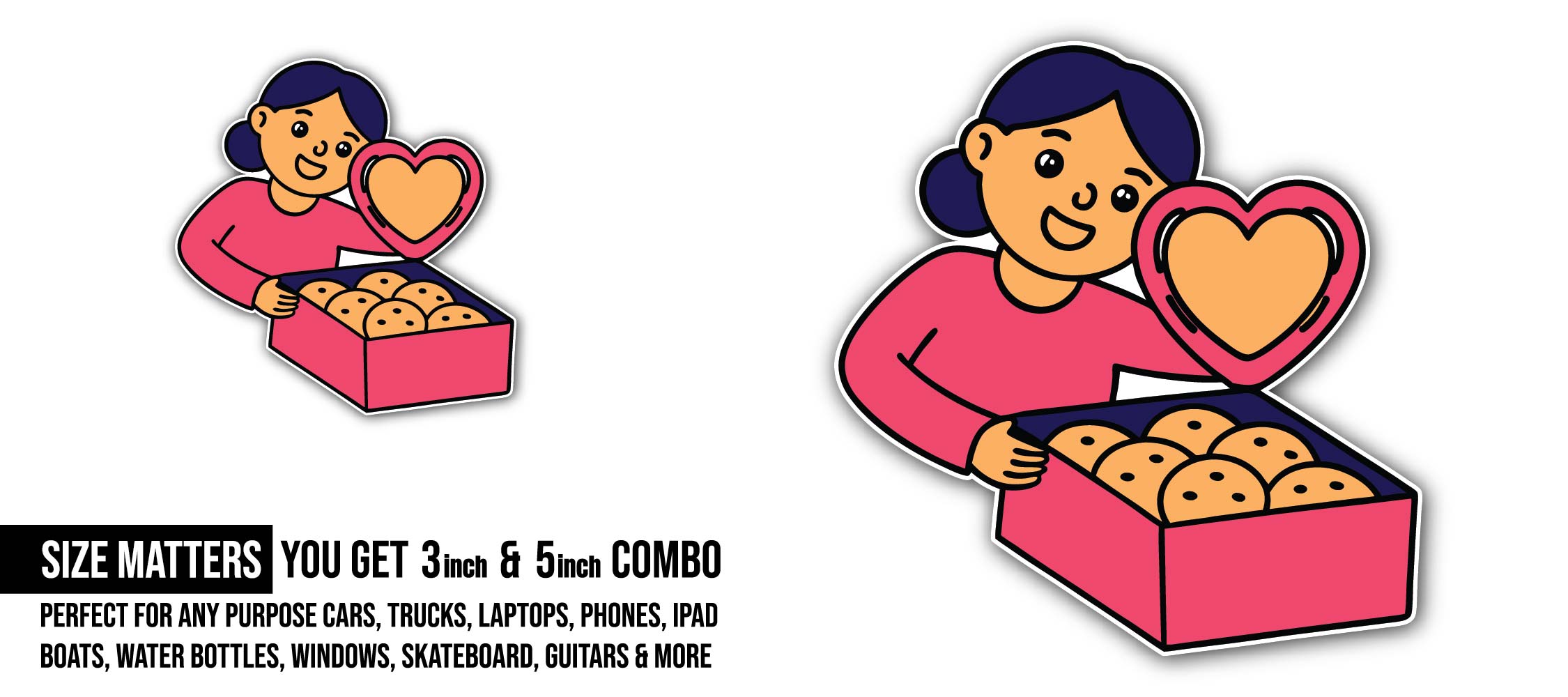 Heartfelt Treats Sticker, Waterproof Vinyl Decal Sticker Indoor Or Outdoor 2 (Pieces) 3" and 5"