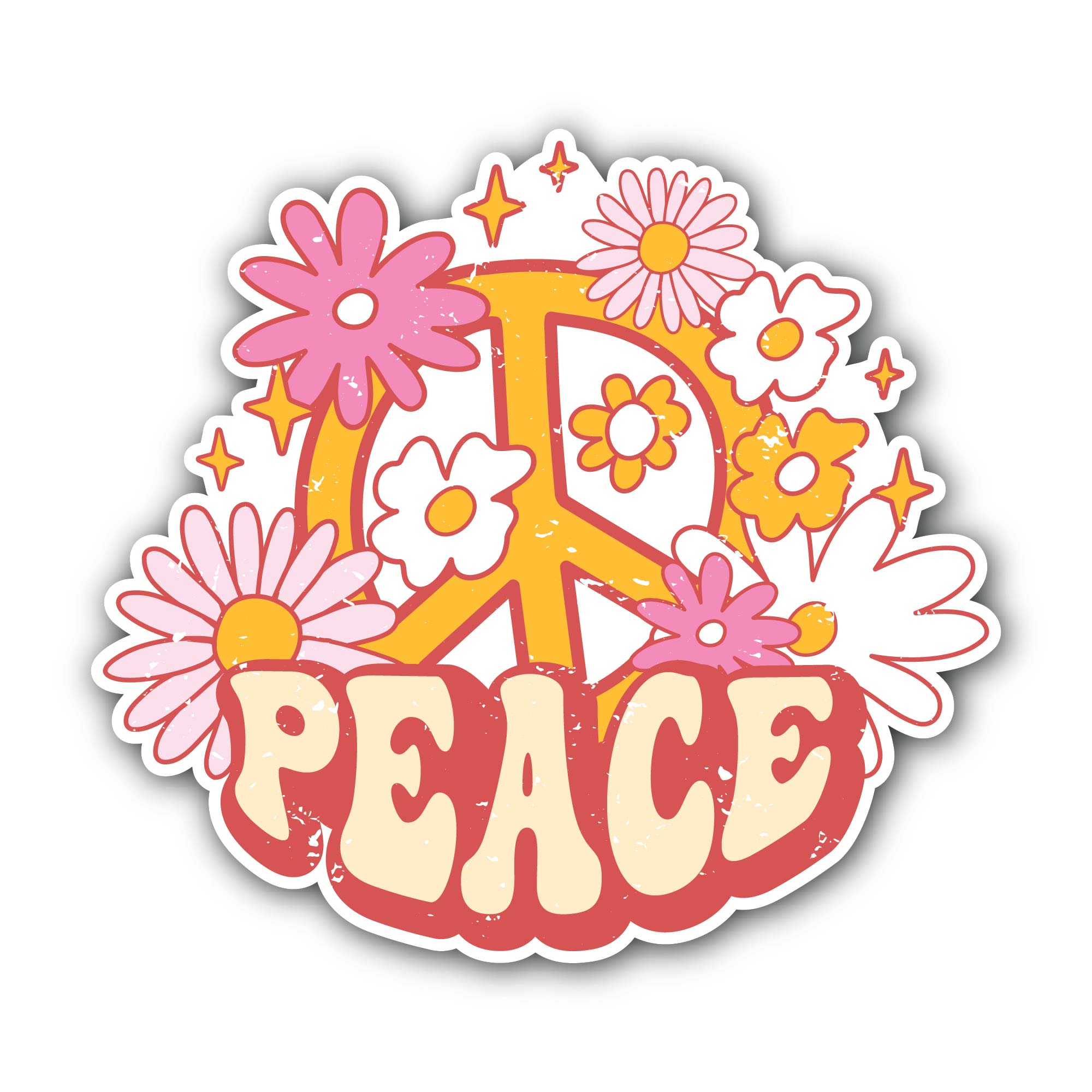 Peace symbol Blooming flowers Sticker, Waterproof Vinyl Decal Sticker Indoor Or Outdoor 2 (Pieces) 3" and 5"