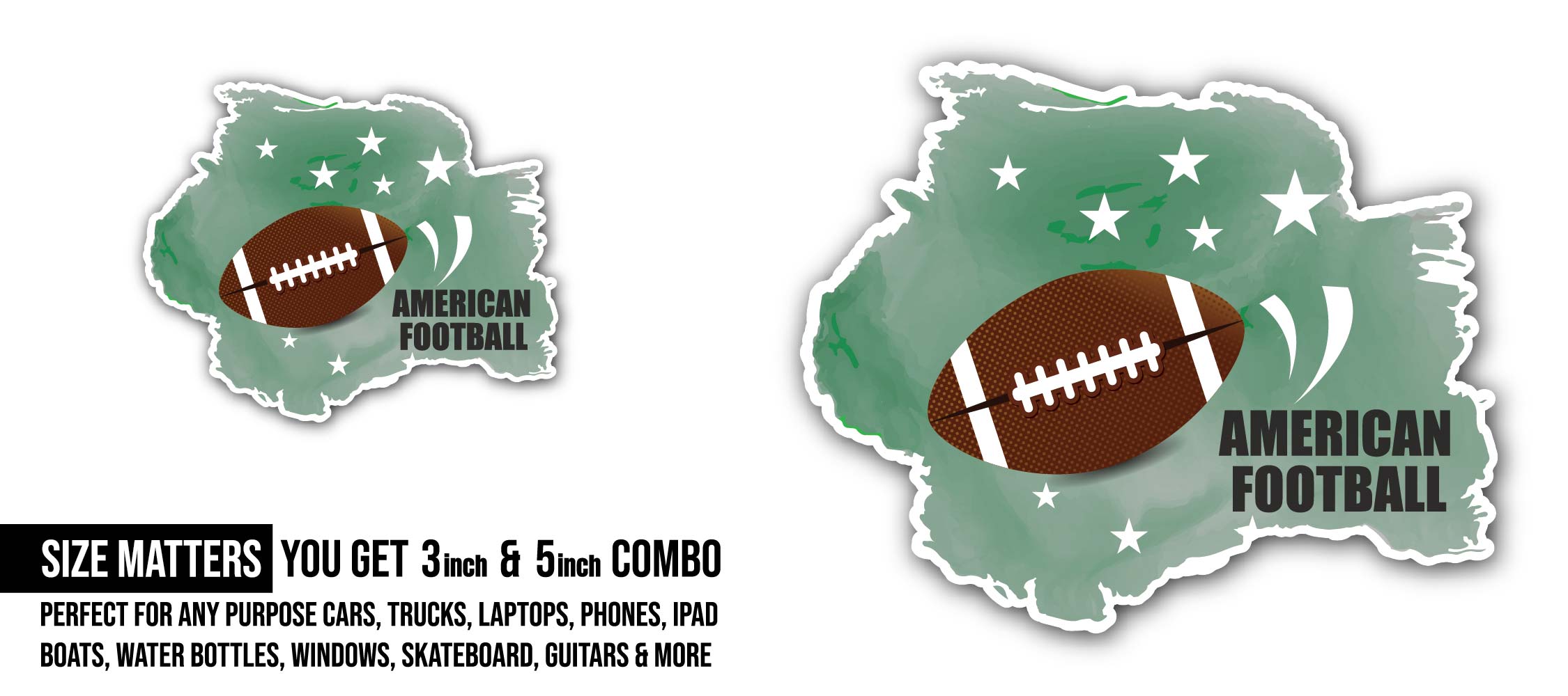 Map of USA with an american football Sticker, Waterproof Vinyl Decal Sticker Indoor Or Outdoor 2 (Pieces) 3" and 5"