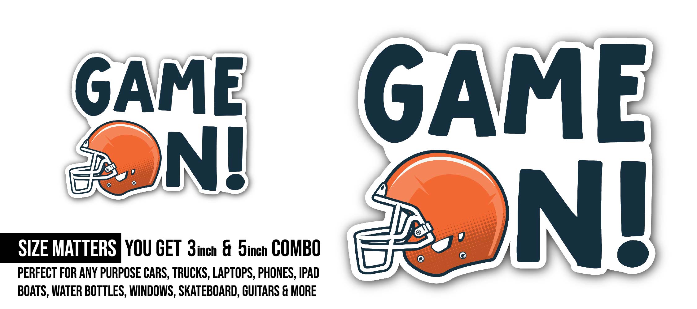 Game On Sticker, Waterproof Vinyl Decal Sticker Indoor Or Outdoor 2 (Pieces) 3" and 5"