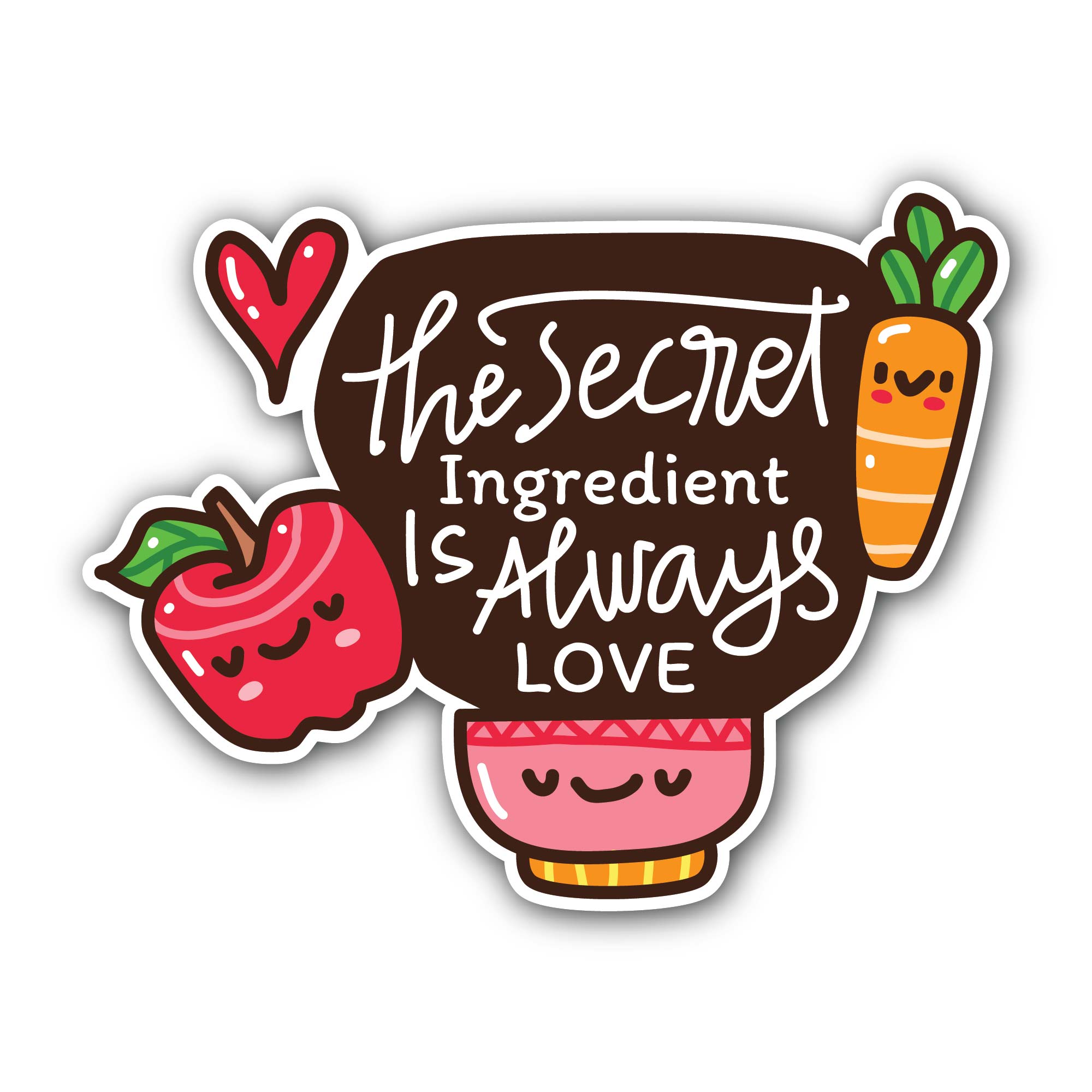 The Secret Ingredient Is Always Love Sticker, Waterproof Vinyl Decal Sticker Indoor Or Outdoor 2 (Pieces) 3" and 5"