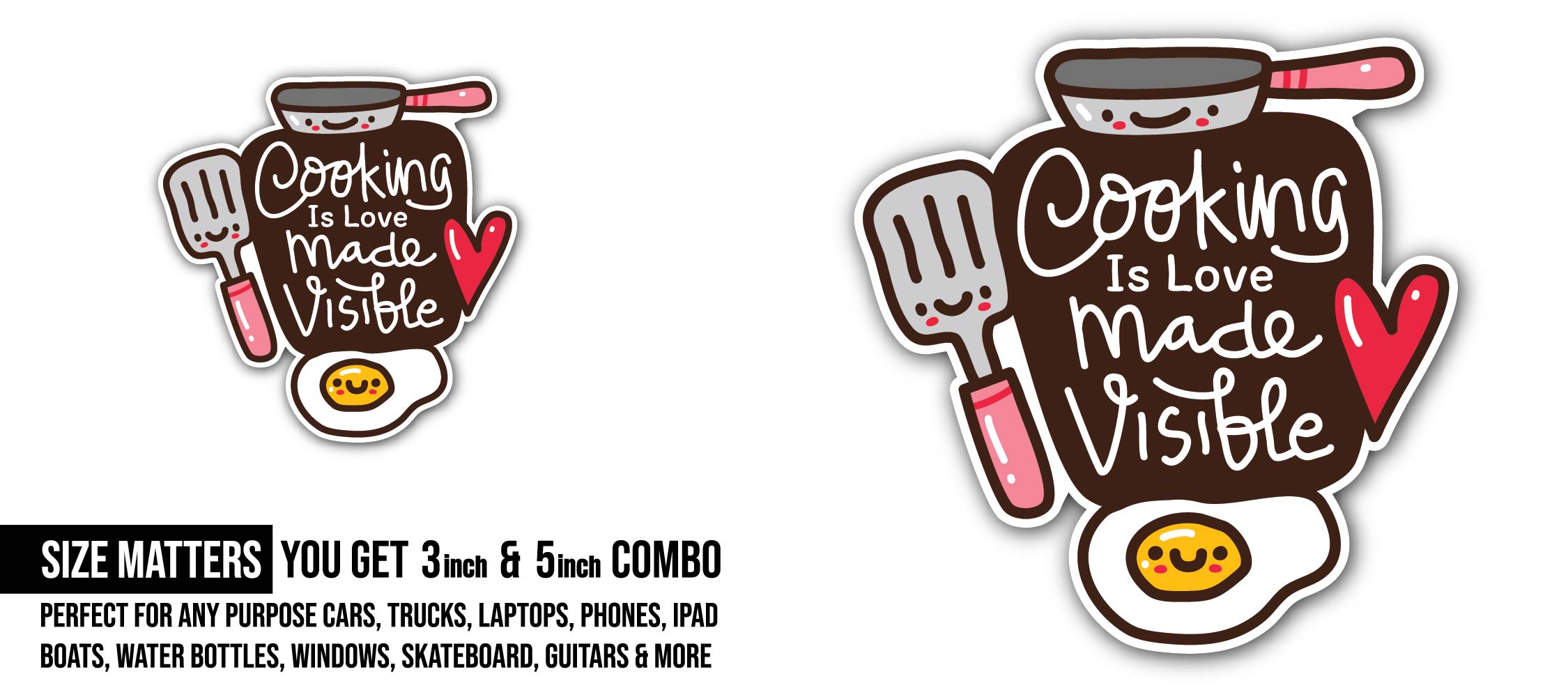 Cooking Is Love Made Visible Chef Quote Sticker, Waterproof Vinyl Decal Sticker Indoor Or Outdoor 2 (Pieces) 3" and 5"