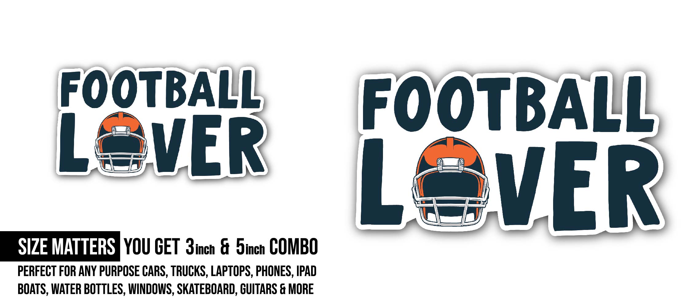 Football Lover Sticker, Waterproof Vinyl Decal Sticker Indoor Or Outdoor 2 (Pieces) 3" and 5"