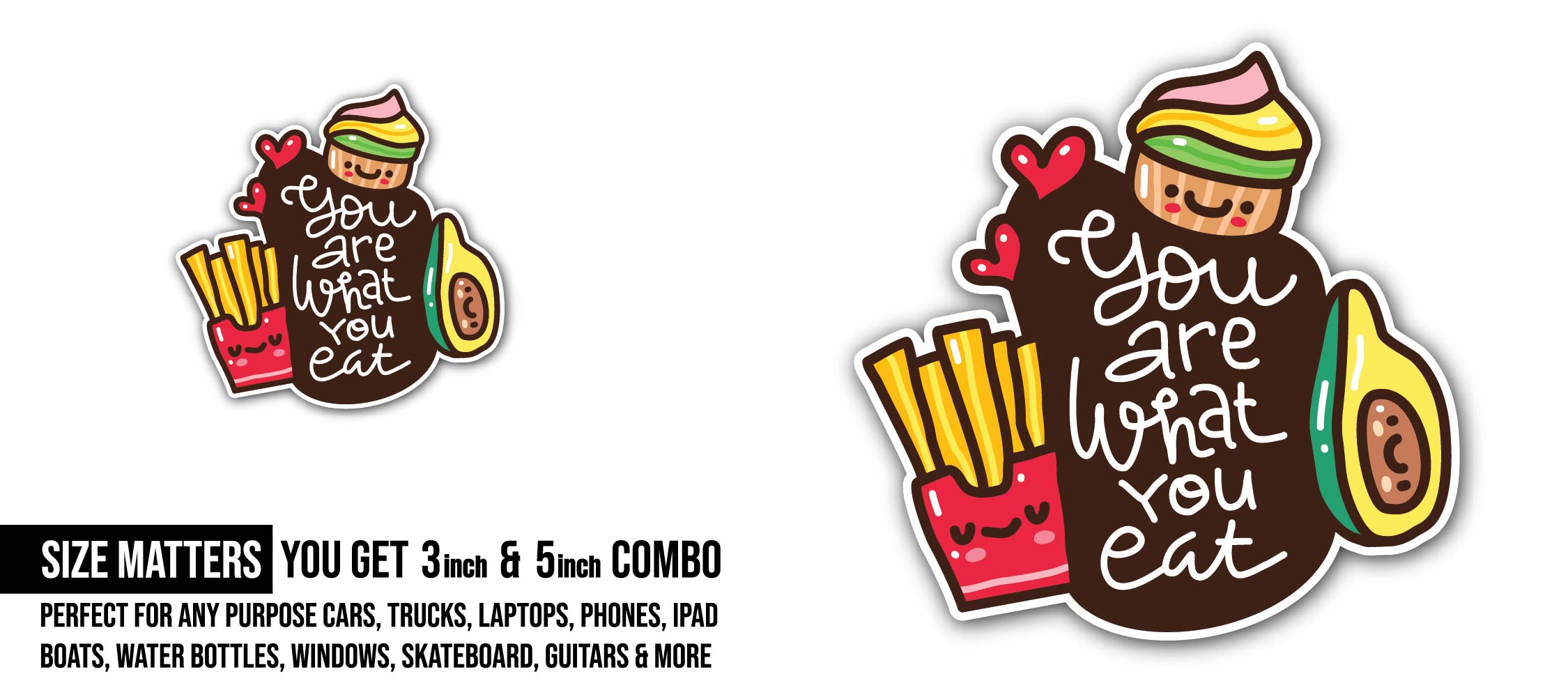 Lettering motivational quote about food Sticker, Waterproof Vinyl Decal Sticker Indoor Or Outdoor 2 (Pieces) 3" and 5"