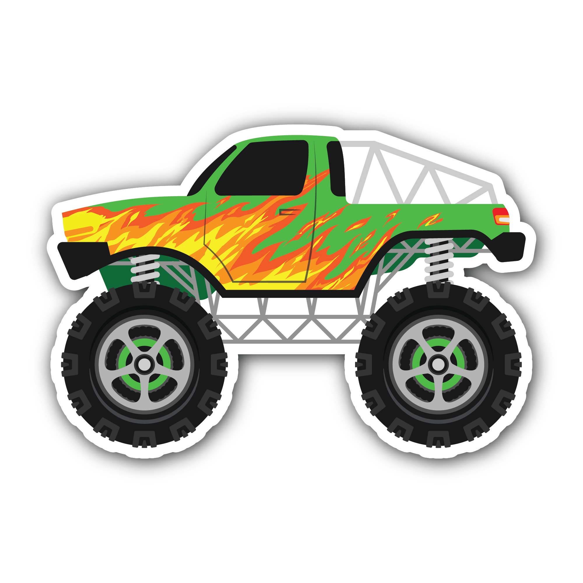 Green Monster Truck Sticker, Waterproof Vinyl Decal Sticker Indoor Or Outdoor 2 (Pieces) 3" and 5"