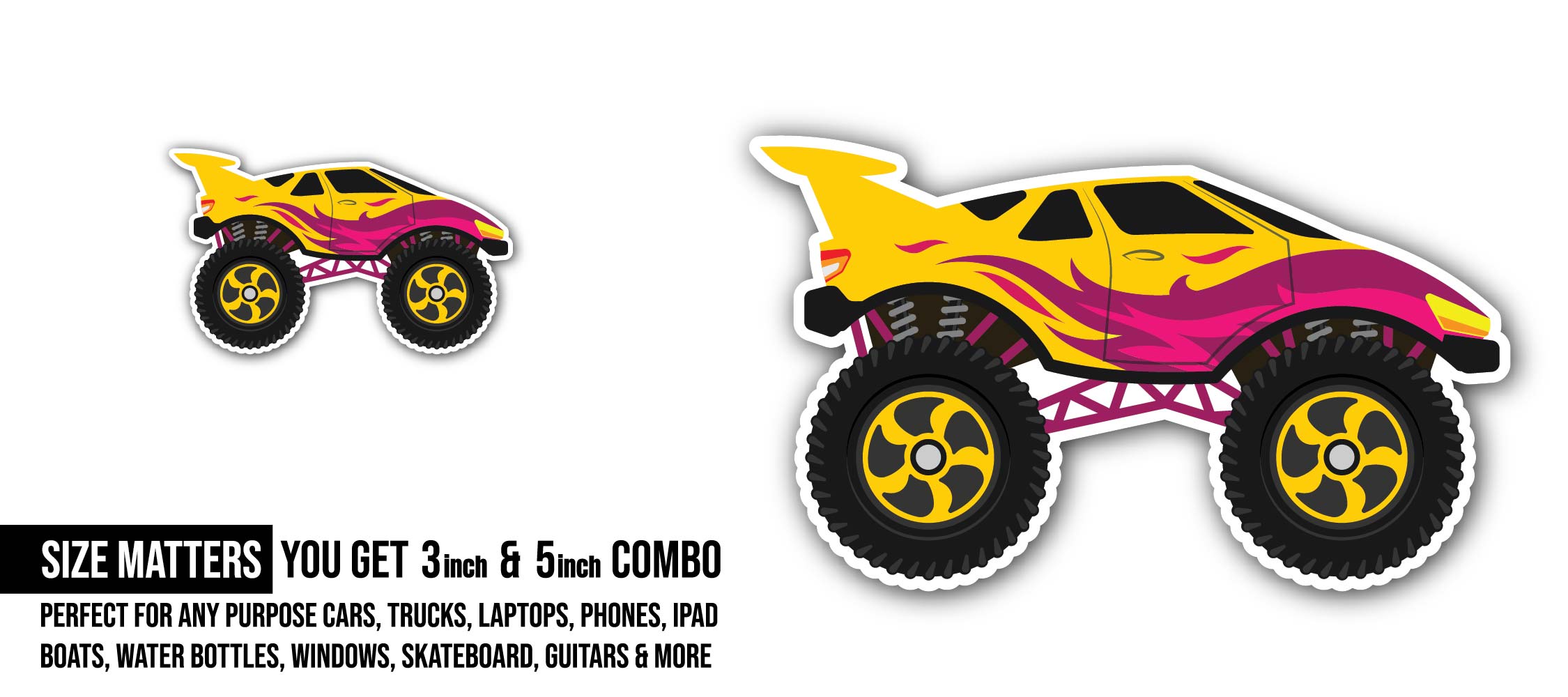Speed Demon Truck Sticker, Waterproof Vinyl Decal Sticker Indoor Or Outdoor 2 (Pieces) 3" and 5"