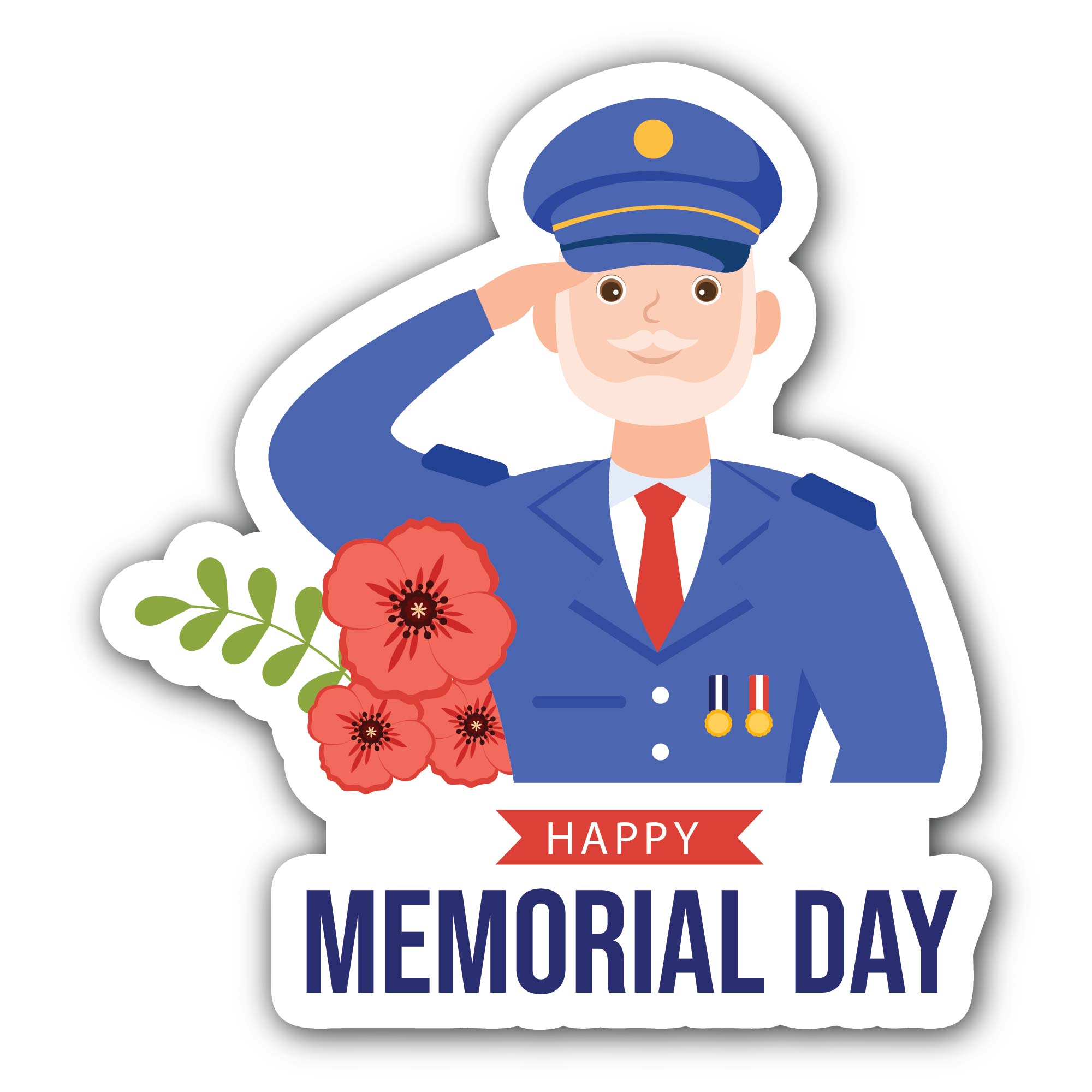 Happy Memorial Day Sticker, Waterproof Vinyl Decal Sticker Indoor Or Outdoor 2 (Pieces) 3" and 5"