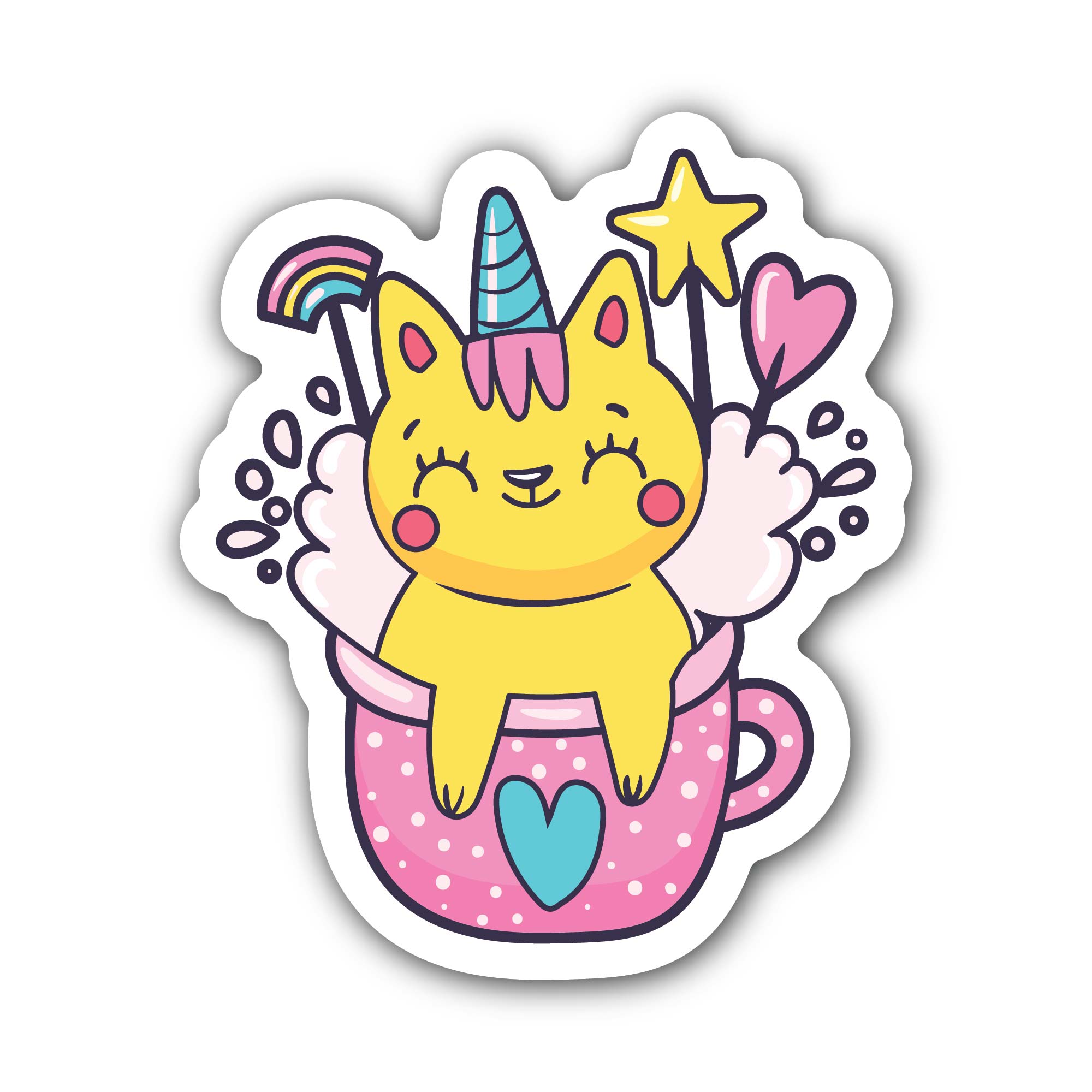 Dreamy Cat Unicorn Sticker, Waterproof Vinyl Decal Sticker Indoor Or Outdoor 2 (Pieces) 3" and 5"