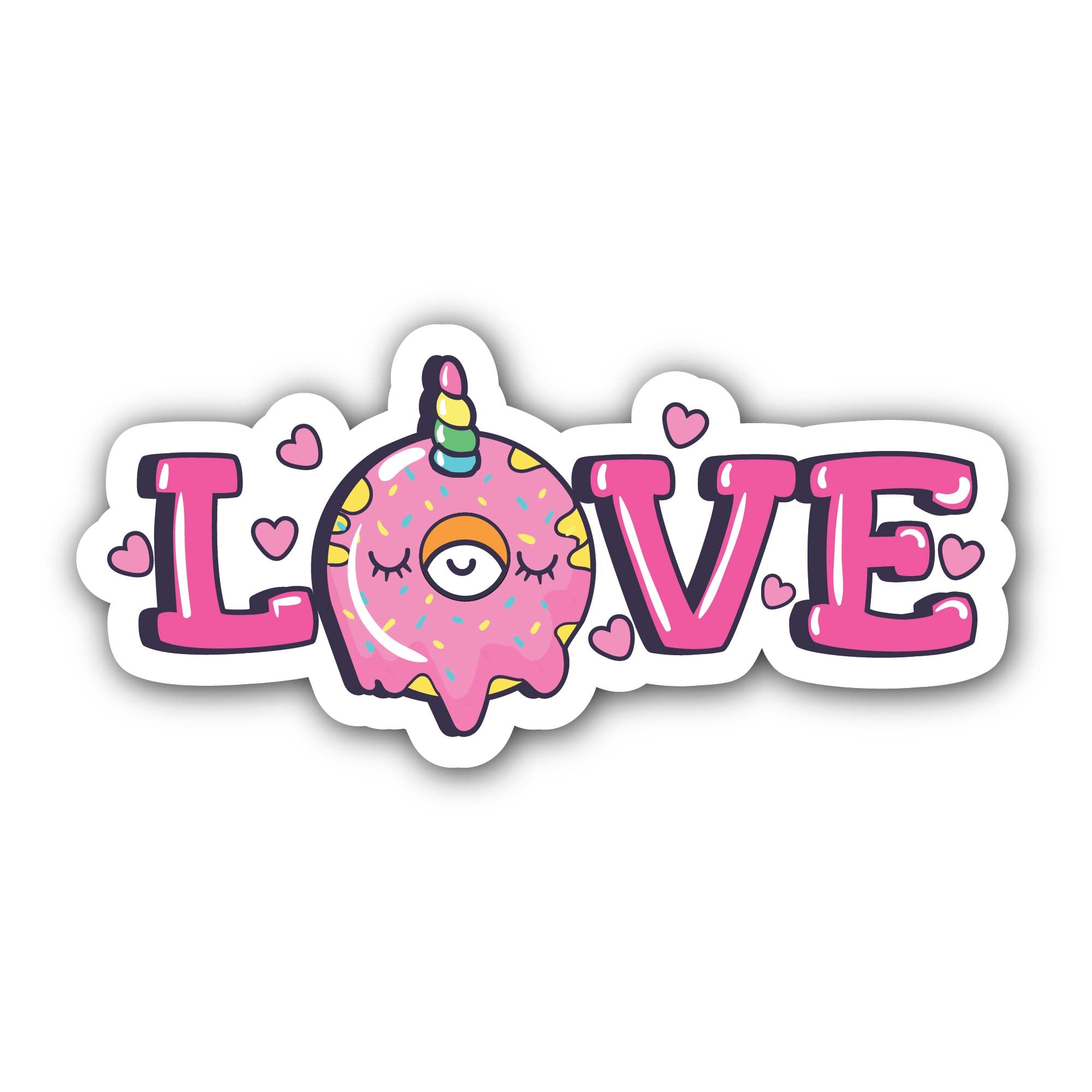 Kawaii Unicorn Love Sticker, Waterproof Vinyl Decal Sticker Indoor Or Outdoor 2 (Pieces) 3" and 5"