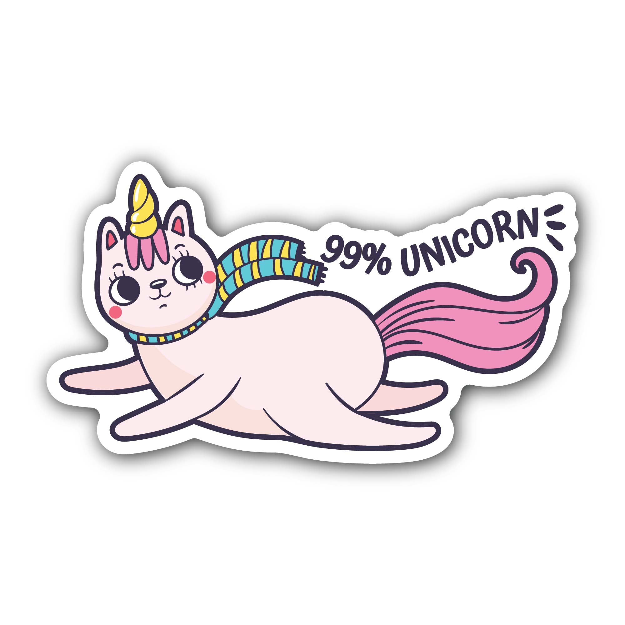 Cute Unicorn cat Sticker, Waterproof Vinyl Decal Sticker Indoor Or Outdoor 2 (Pieces) 3" and 5"